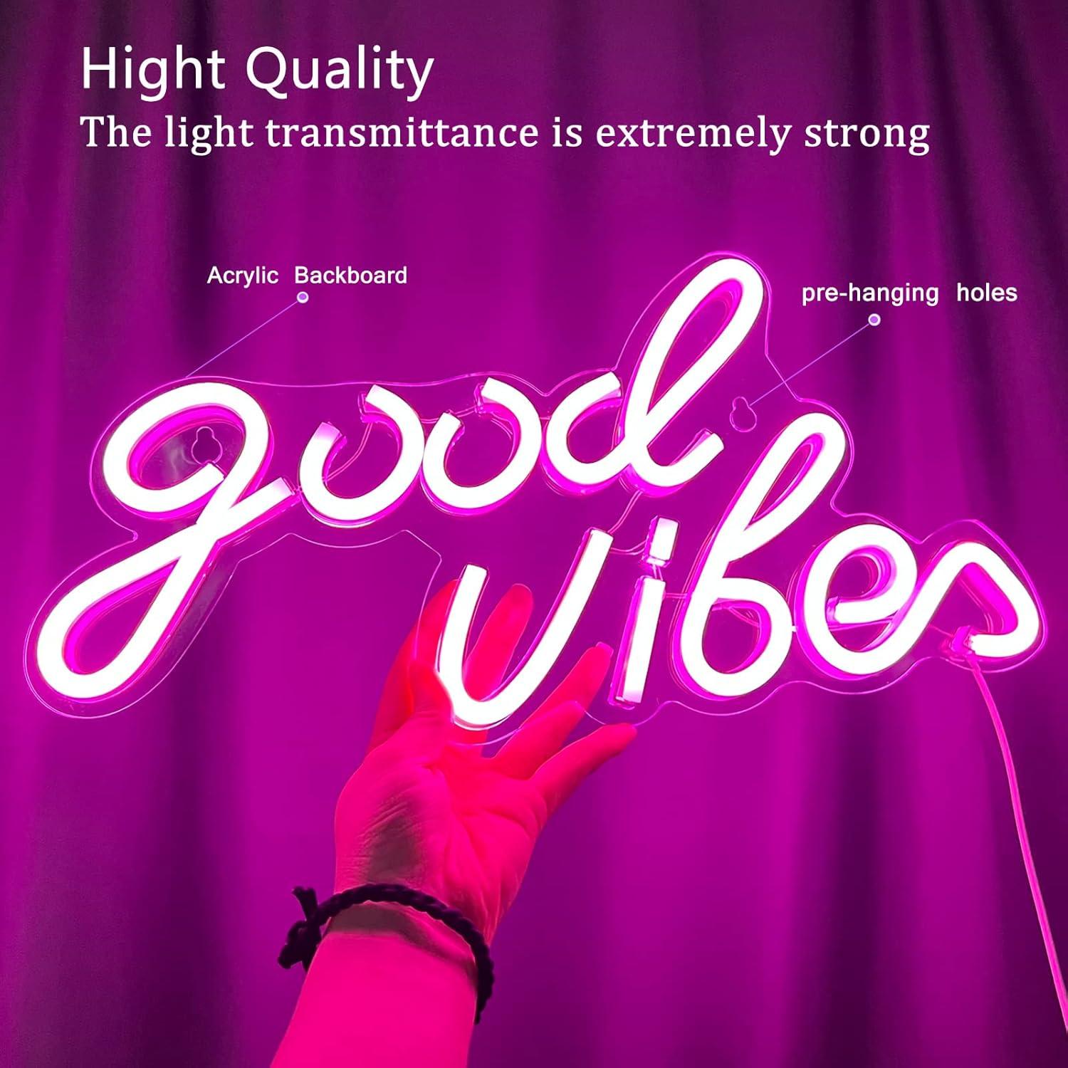 Letrero de Neón Buenas Vibras LED Rosa 40x24cm USB