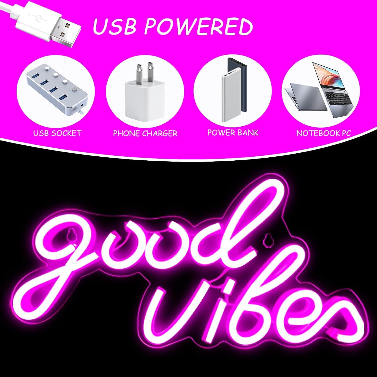 Letrero de Neón Buenas Vibras LED Rosa 40x24cm USB