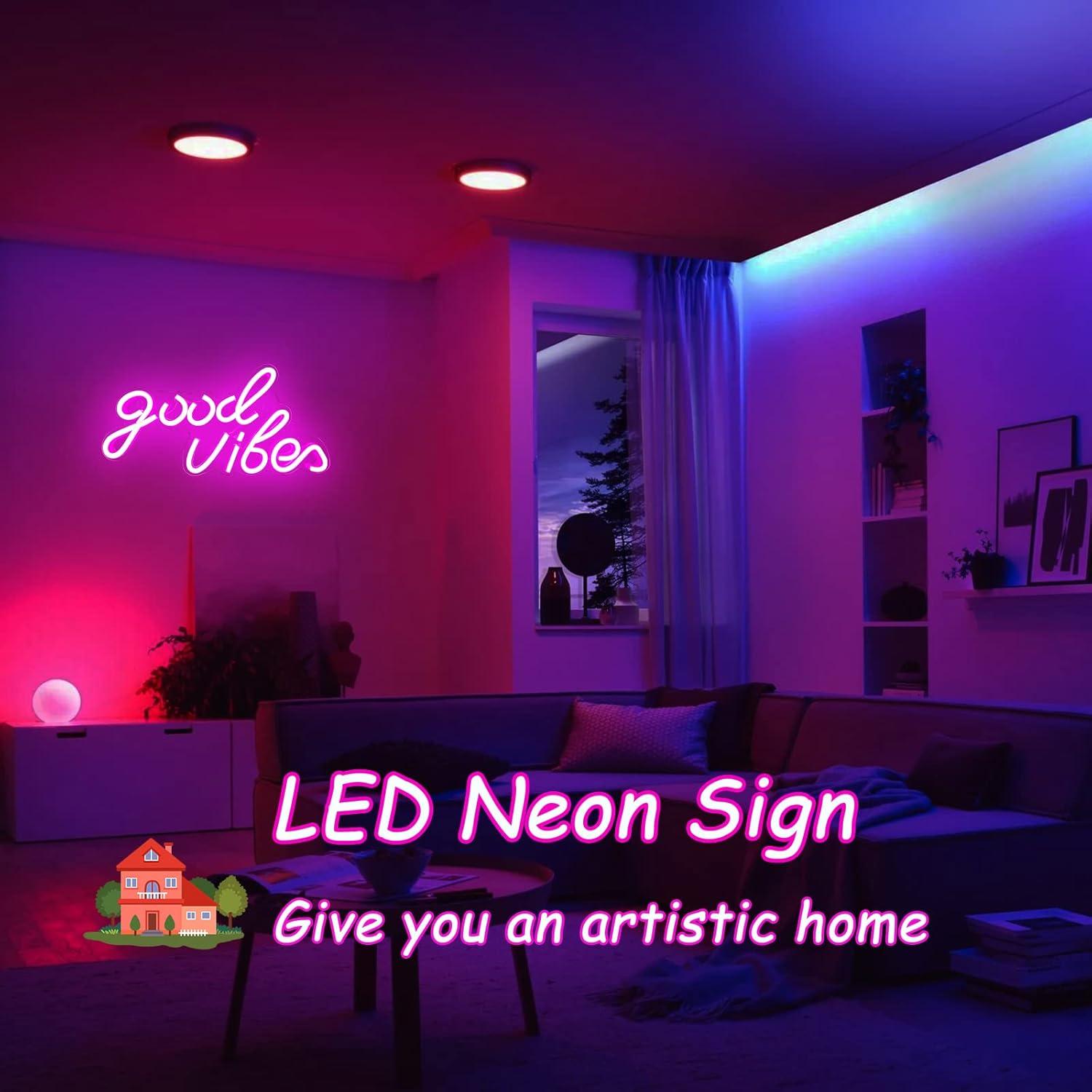 Letrero de Neón Buenas Vibras LED Rosa 40x24cm USB