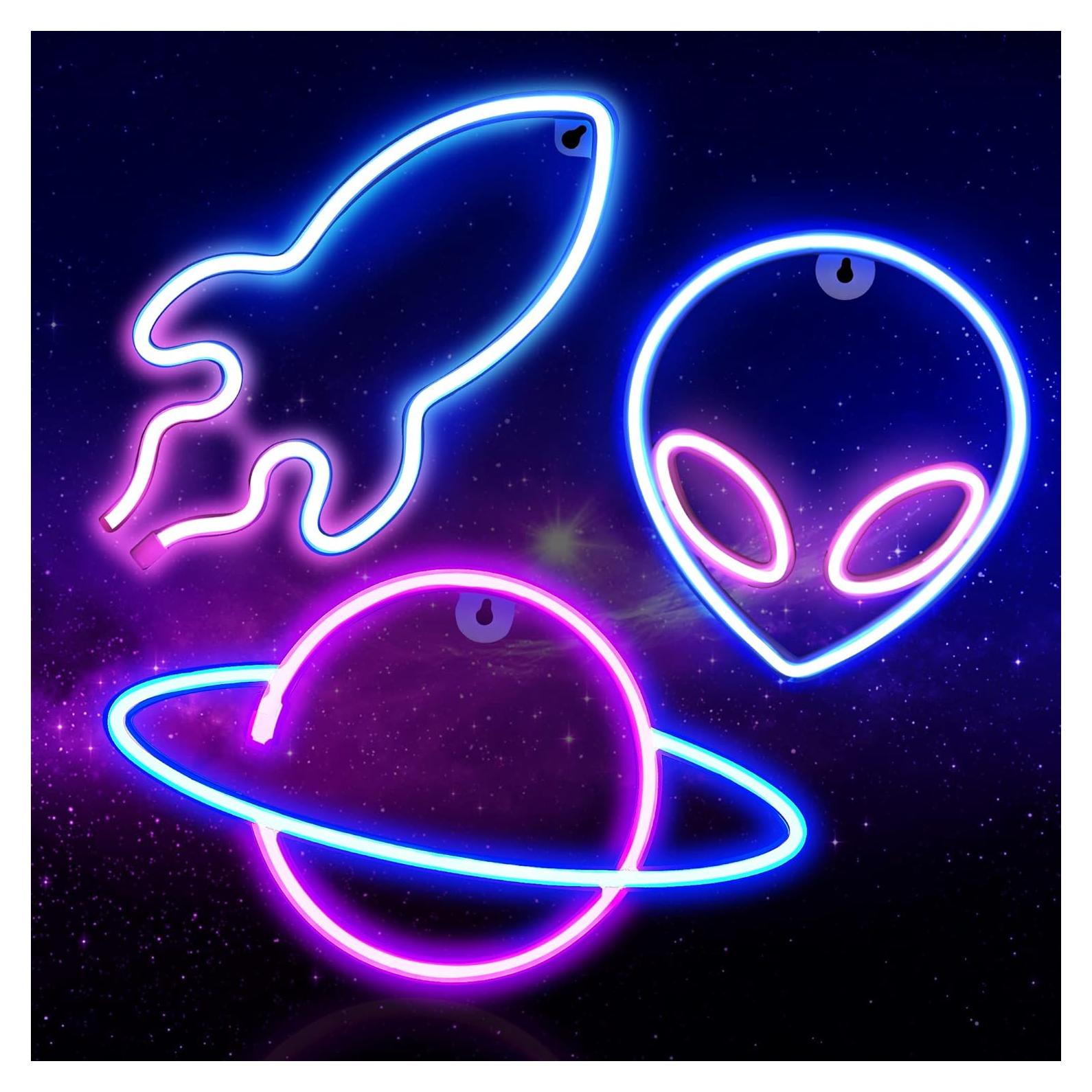 Carteles de Neón LED Sofunii 3PCS Espacio Alienígena Cohete