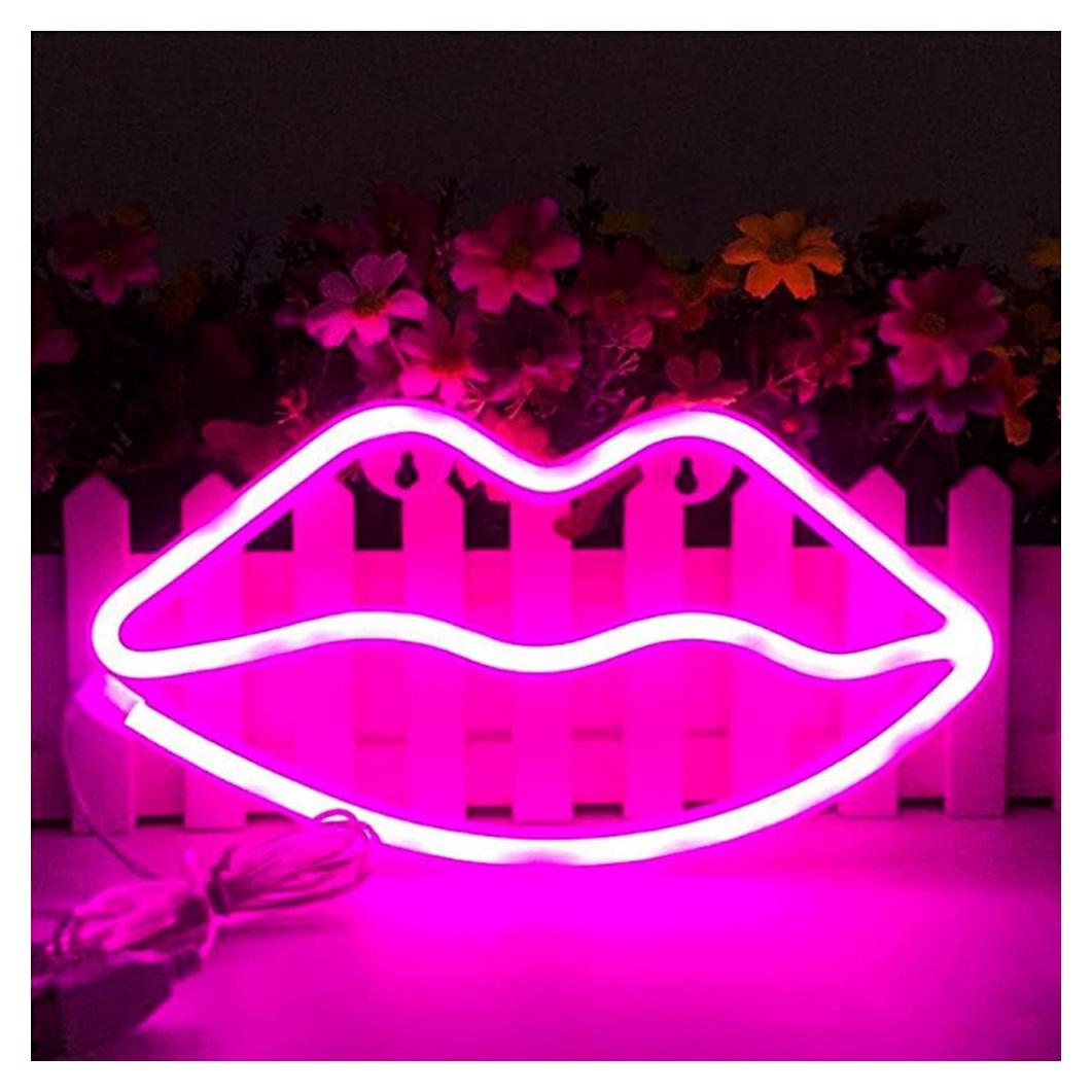 MorTime Cute Neon Signs, LED Neon Light for Party Supplies, Girls Room Decoration Accessory, Table Decoration, Children Kids Gifts (Lip Shaped)