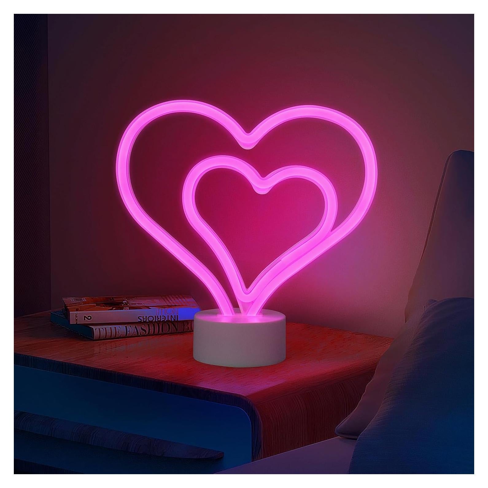 Letrero de Neón Rosa Halovin Corazón LED Batería 23.6x8.4cm