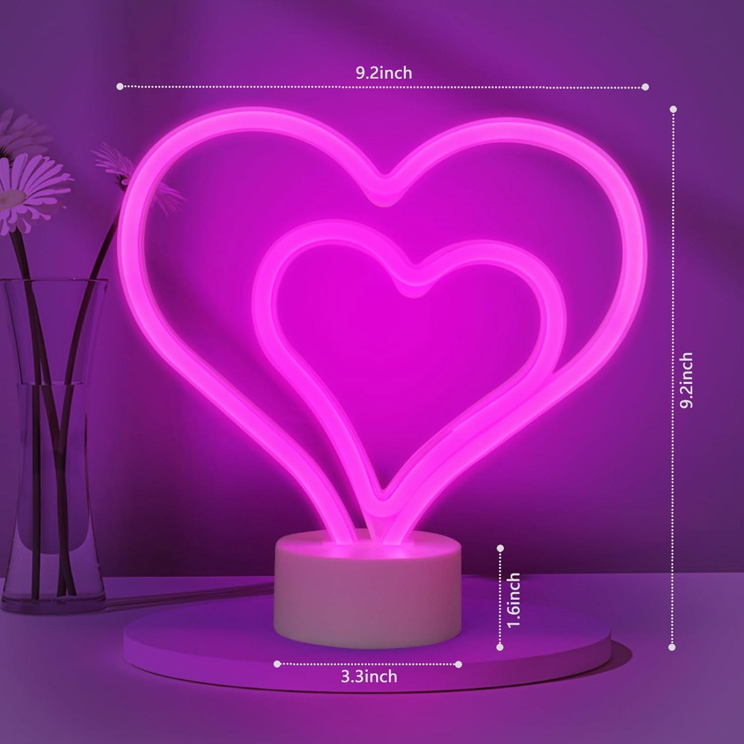 Letrero de Neón Rosa Halovin Corazón LED Batería 23.6x8.4cm