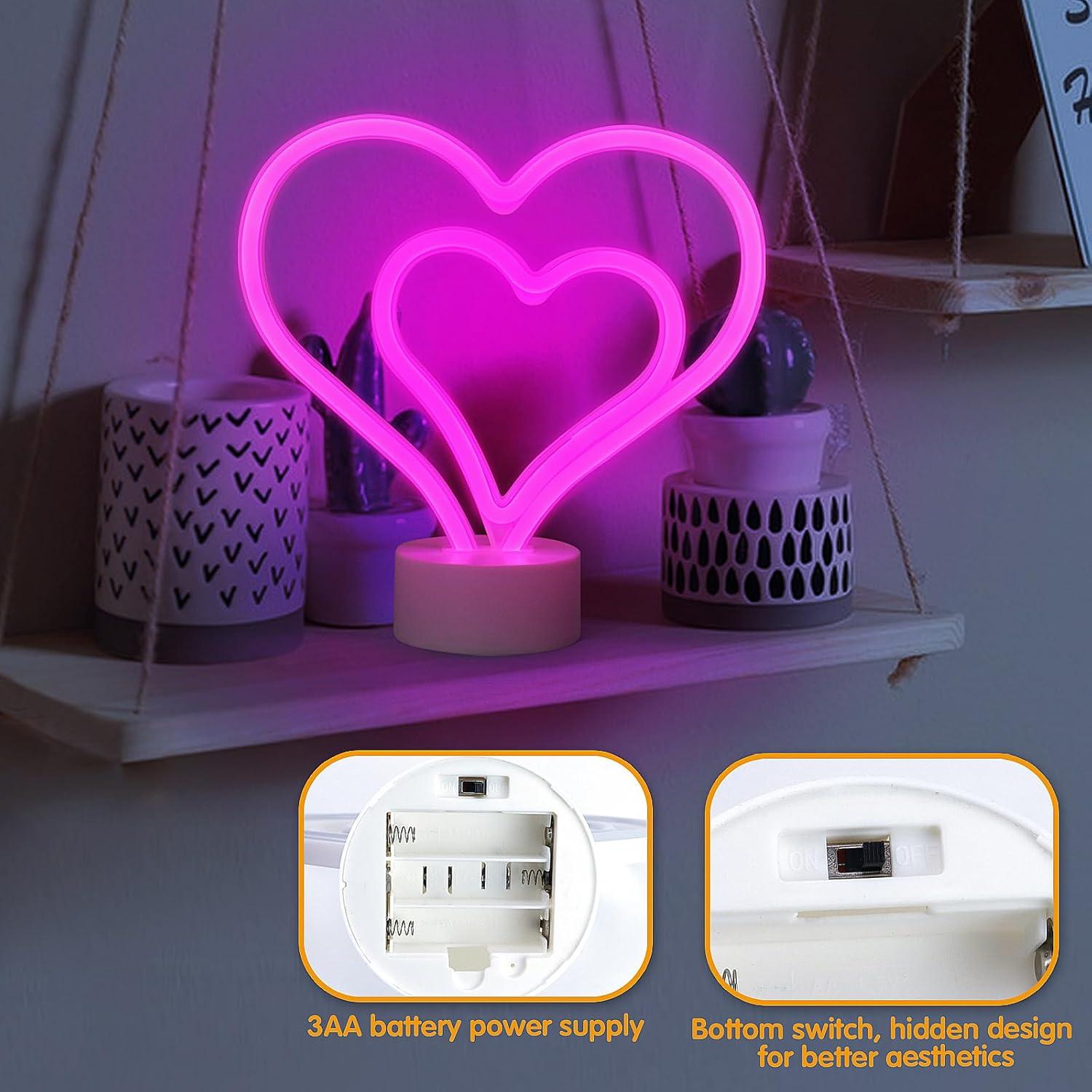 Letrero de Neón Rosa Halovin Corazón LED Batería 23.6x8.4cm