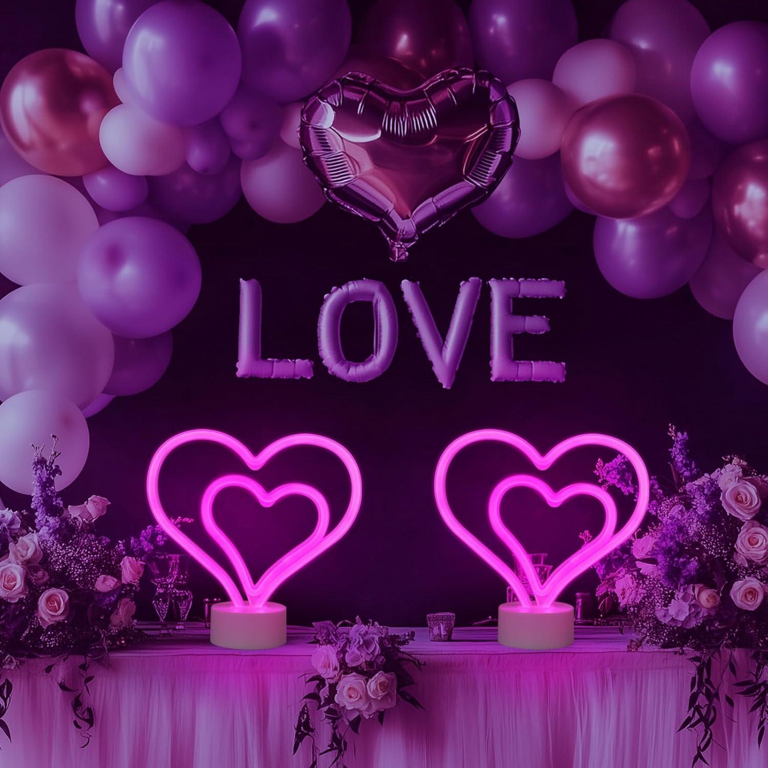 Letrero de Neón Rosa Halovin Corazón LED Batería 23.6x8.4cm