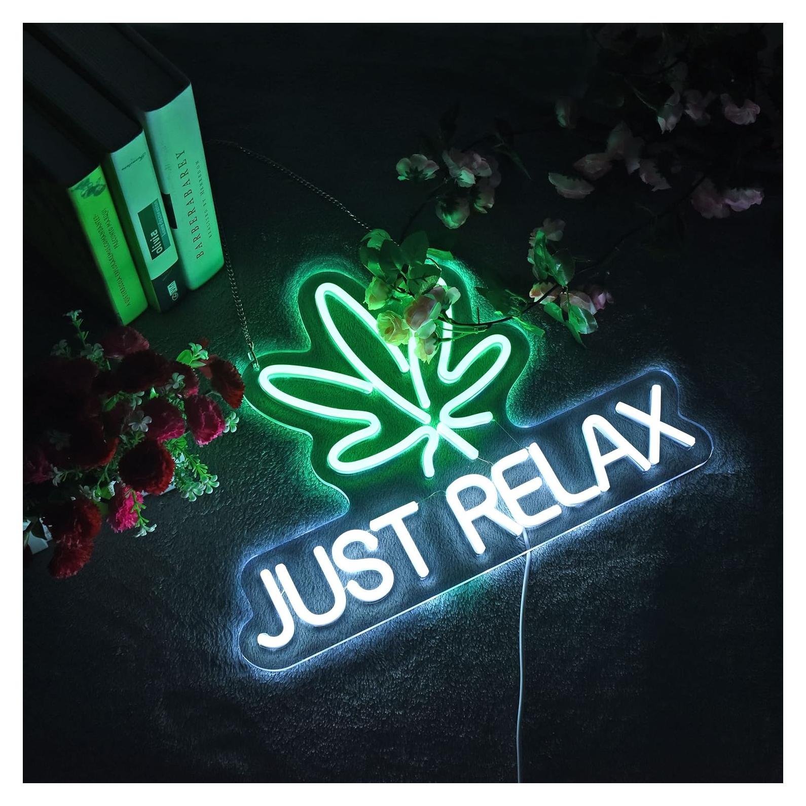Señal LED Neón Solo Relájate Roouneon 43x31 cm Ajustable