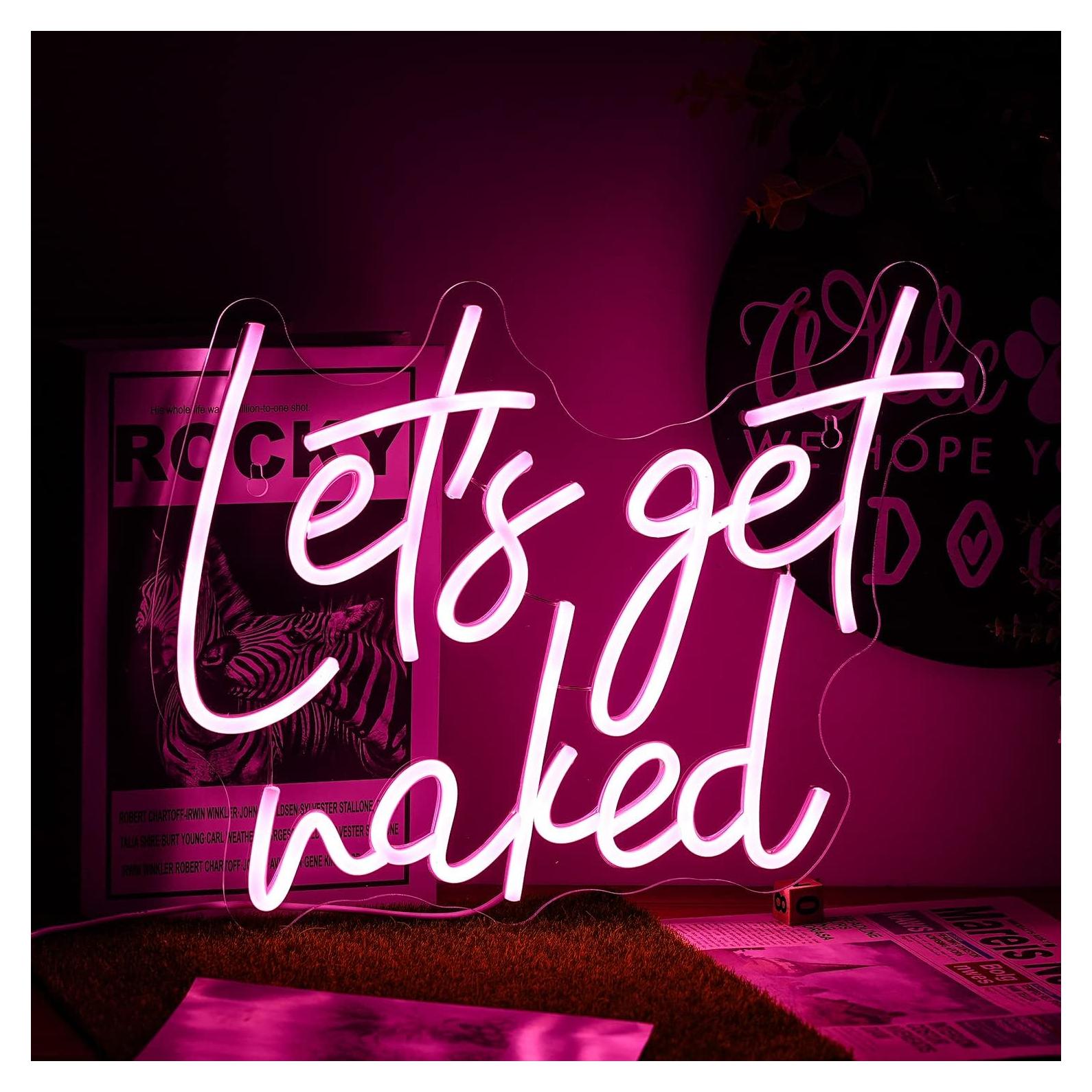 Let's Get Naked Neon Sign Pink Neon Light Lady Neon Signs for Wall Decor Letter LED Neon Lights for Bedroom Girls Room Dormitory Stoe Decoration(15.7"x11.8")