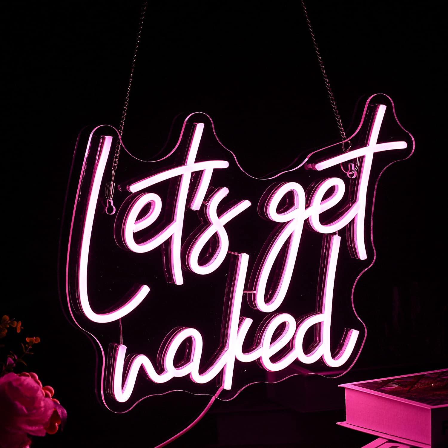 Let's Get Naked Neon Sign Pink Neon Light Lady Neon Signs for Wall Decor Letter LED Neon Lights for Bedroom Girls Room Dormitory Stoe Decoration(15.7"x11.8")