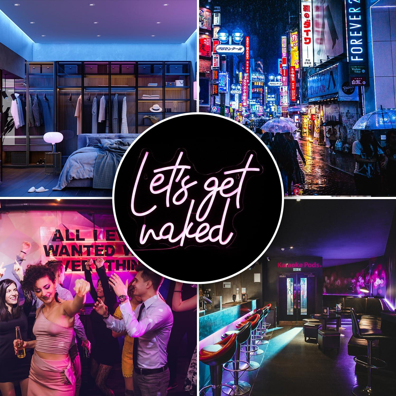 Let's Get Naked Neon Sign Pink Neon Light Lady Neon Signs for Wall Decor Letter LED Neon Lights for Bedroom Girls Room Dormitory Stoe Decoration(15.7"x11.8")