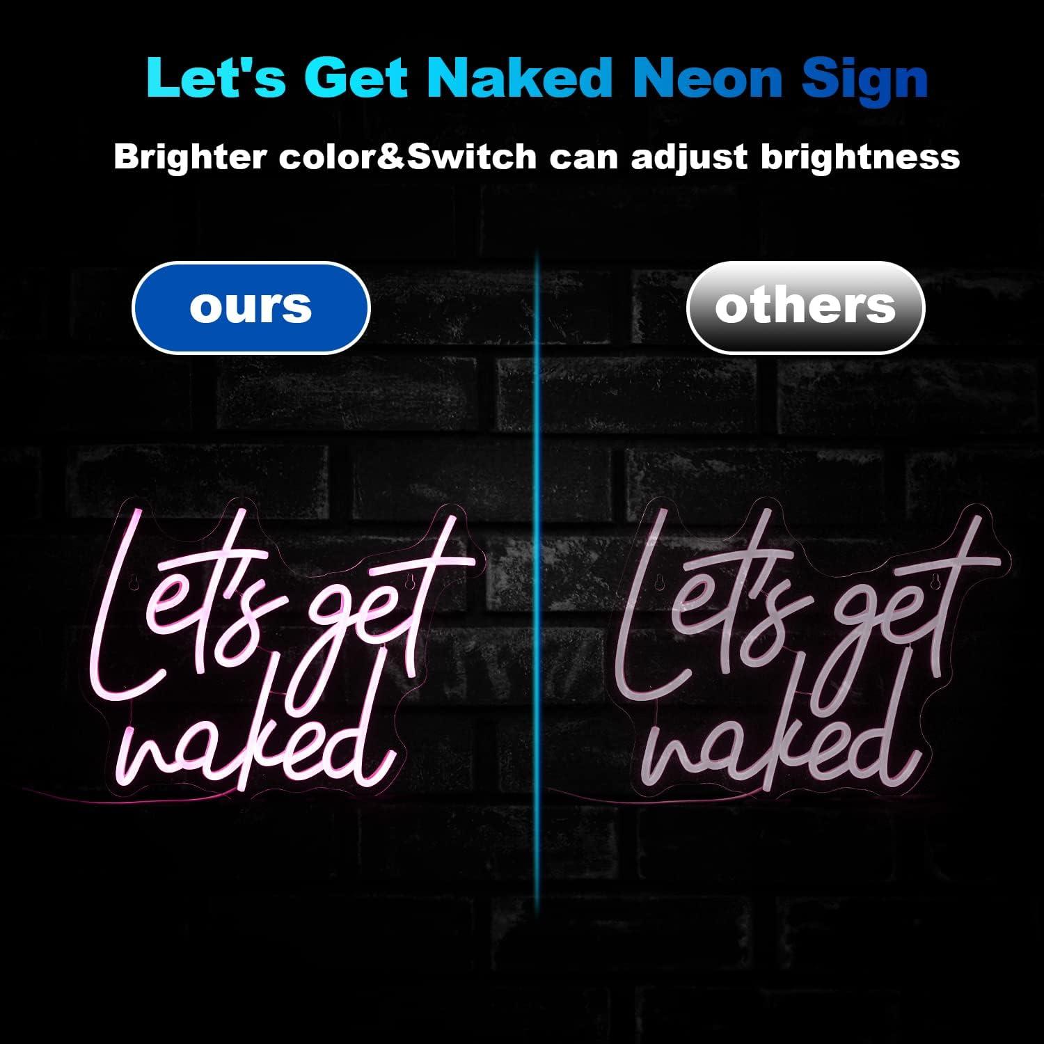 Let's Get Naked Neon Sign Pink Neon Light Lady Neon Signs for Wall Decor Letter LED Neon Lights for Bedroom Girls Room Dormitory Stoe Decoration(15.7"x11.8")