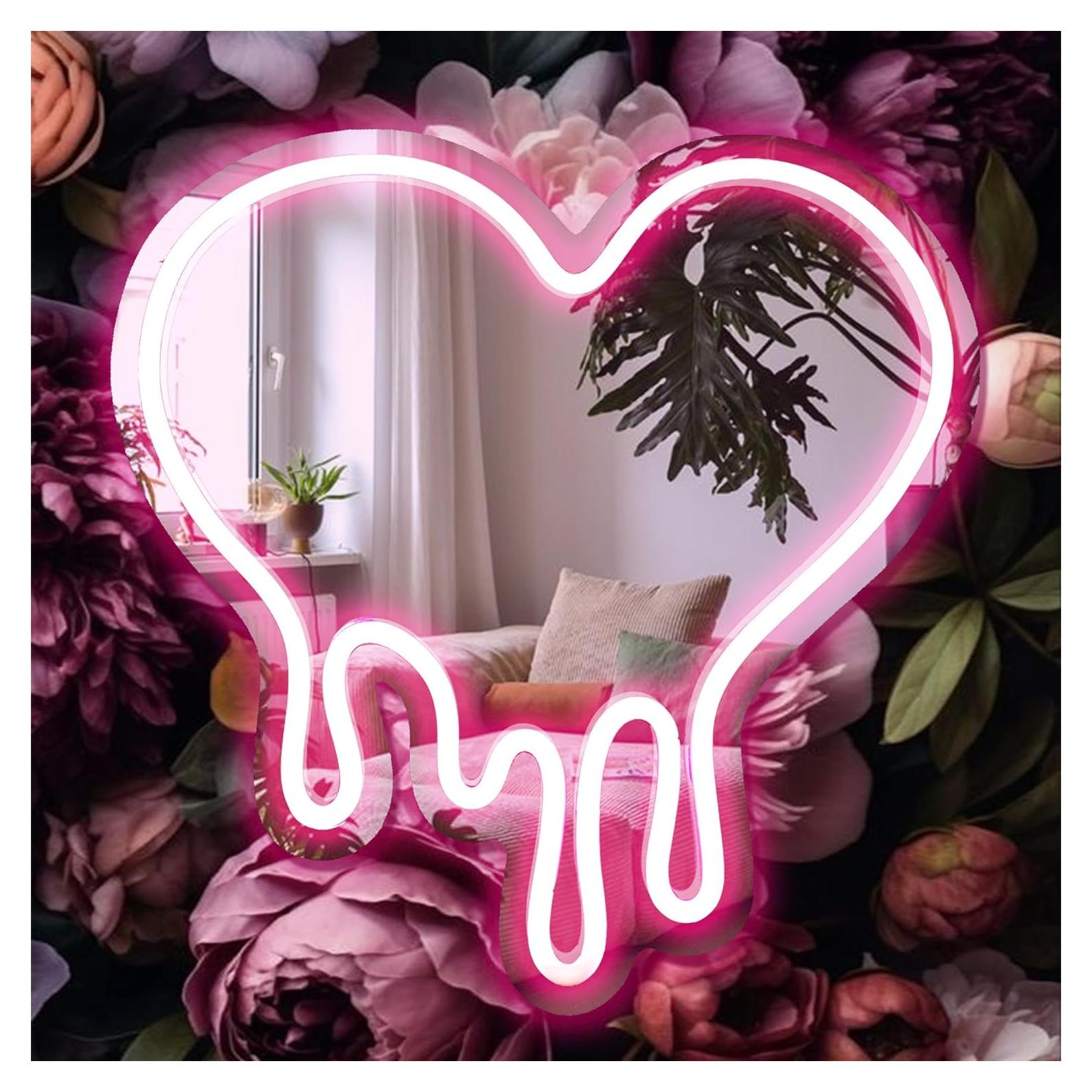 DECANIT Heart Neon Sign - Heart-Melting Wall Decor, USB Powered LED Light in Pink, 12"x12" Decorative Wall Mirror.Ideal for Bedroom, Girls Room, Party, Studio, Store Decor. Great Birthday Gifts