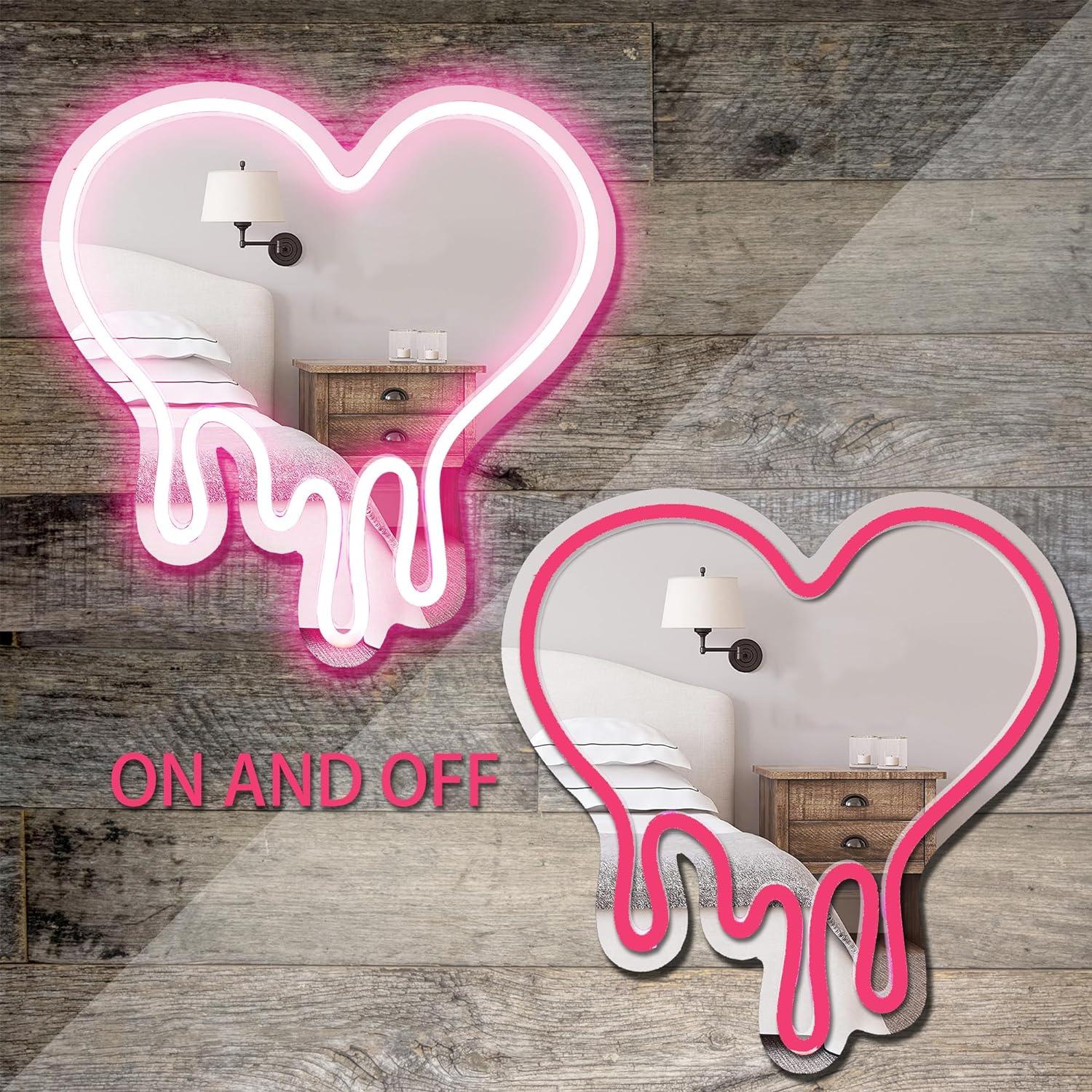 DECANIT Heart Neon Sign - Heart-Melting Wall Decor, USB Powered LED Light in Pink, 12"x12" Decorative Wall Mirror.Ideal for Bedroom, Girls Room, Party, Studio, Store Decor. Great Birthday Gifts