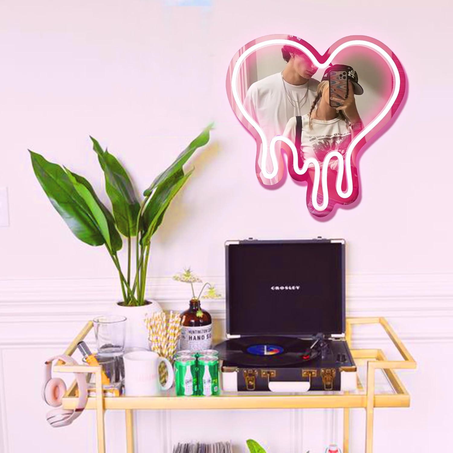 DECANIT Heart Neon Sign - Heart-Melting Wall Decor, USB Powered LED Light in Pink, 12"x12" Decorative Wall Mirror.Ideal for Bedroom, Girls Room, Party, Studio, Store Decor. Great Birthday Gifts