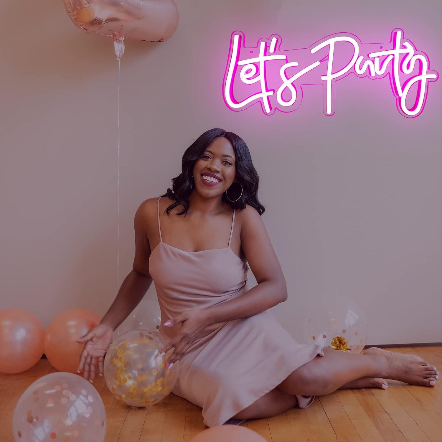 Letrero de Neón Rosa Vamos a Fiestar - Decoración LED 40x17cm