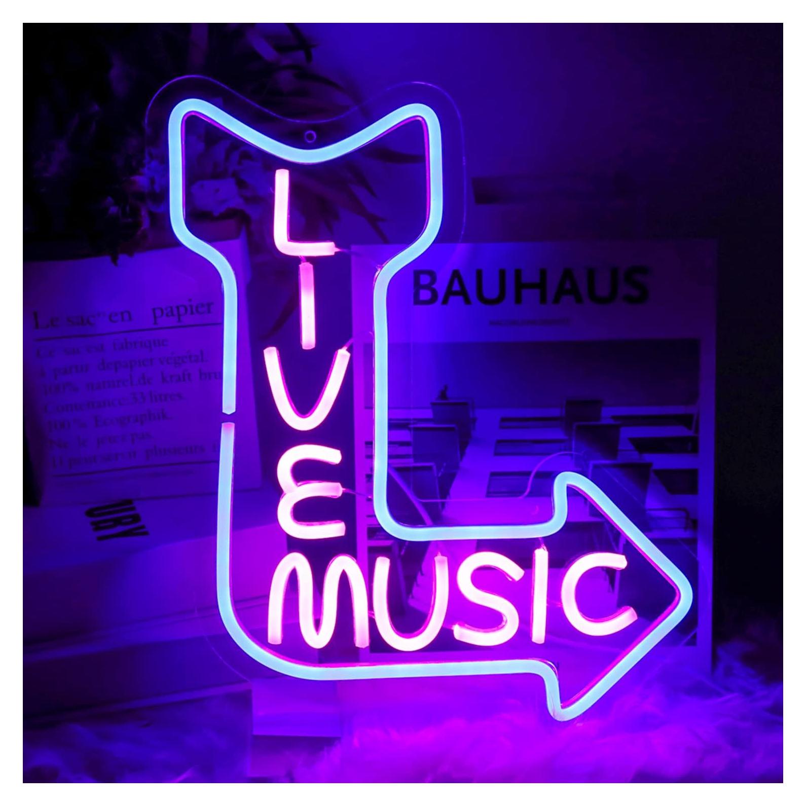 Letrero de Neón LED CKTBLEY Música Rosa Azul 39x31 cm