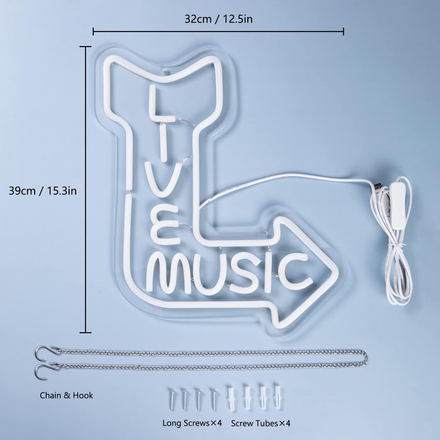 Letrero de Neón LED CKTBLEY Música Rosa Azul 39x31 cm