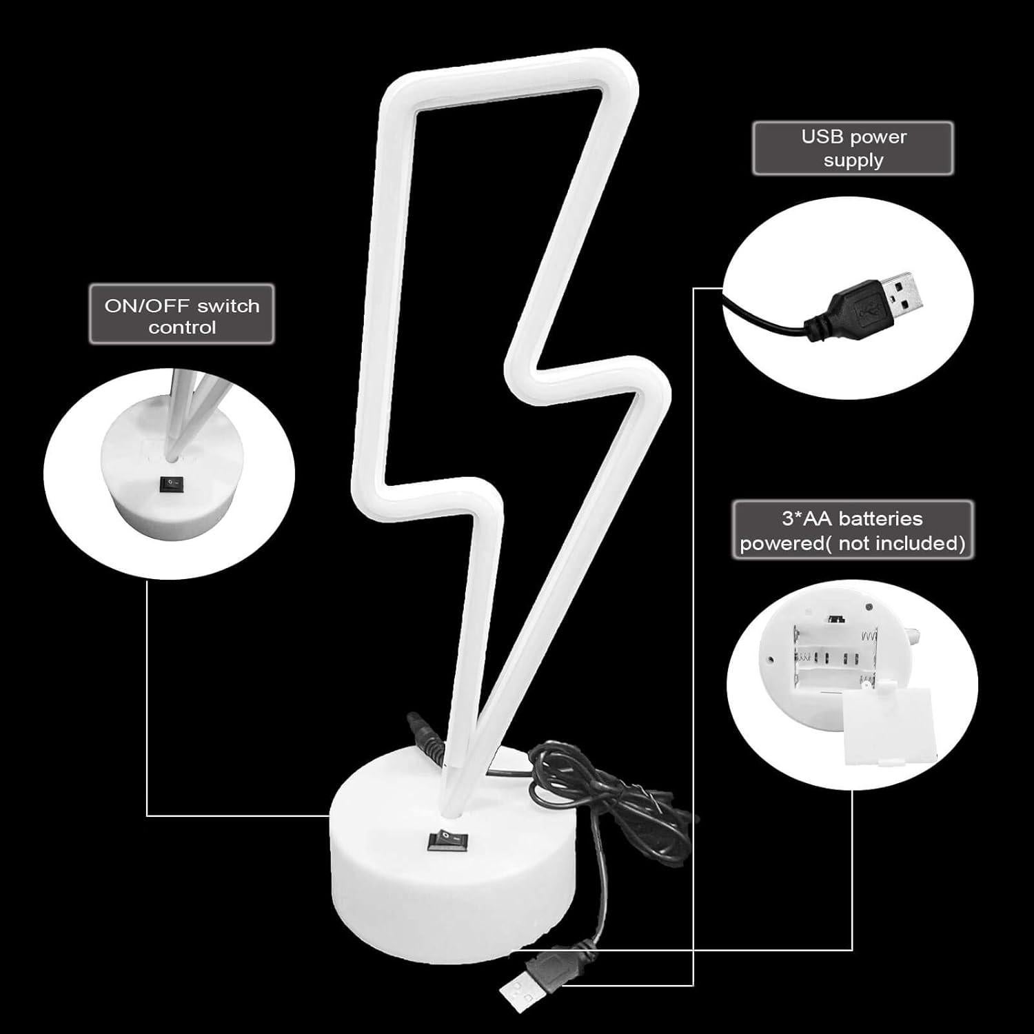 Luz LED Neon Rayo Rosa VIFULIN con Base USB/Batería