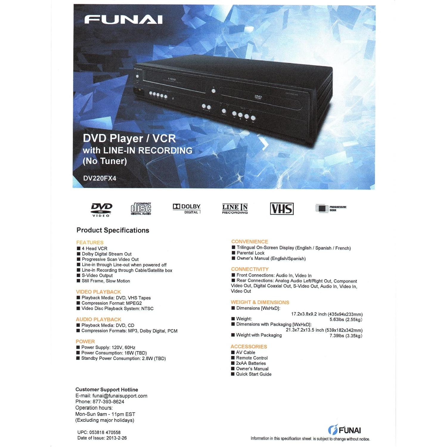 Reproductor DVD y VCR Funai DV220FX4 con Salida Dolby Digital