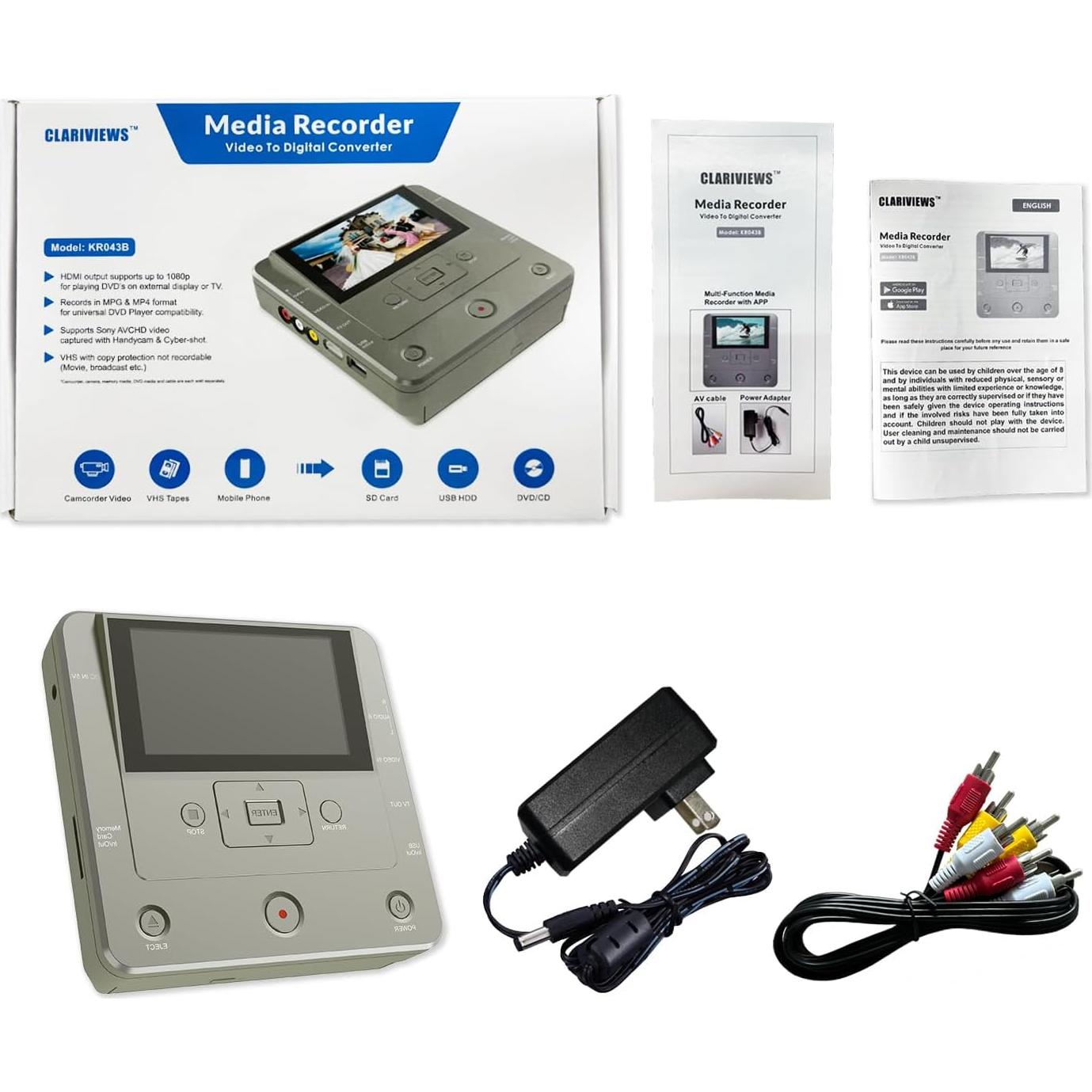 Grabadora de VHS a DVD Clariviews - Multifuncional, HD, WiFi