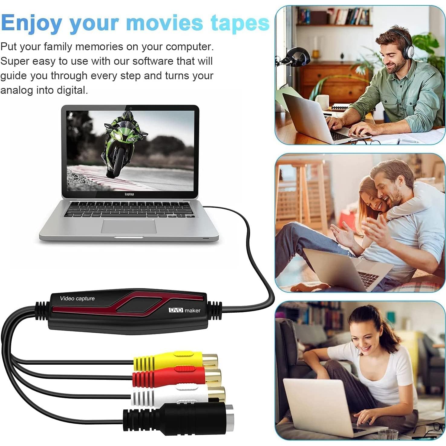 VHS to Digital Converter,Video Capture Card Device,VHS VCR Hi8 Mini DV to Mac Digital Converter,RCA to USB Video Converter for PC TV Tape Player Camcorder,MAC Windows Vista Compatible