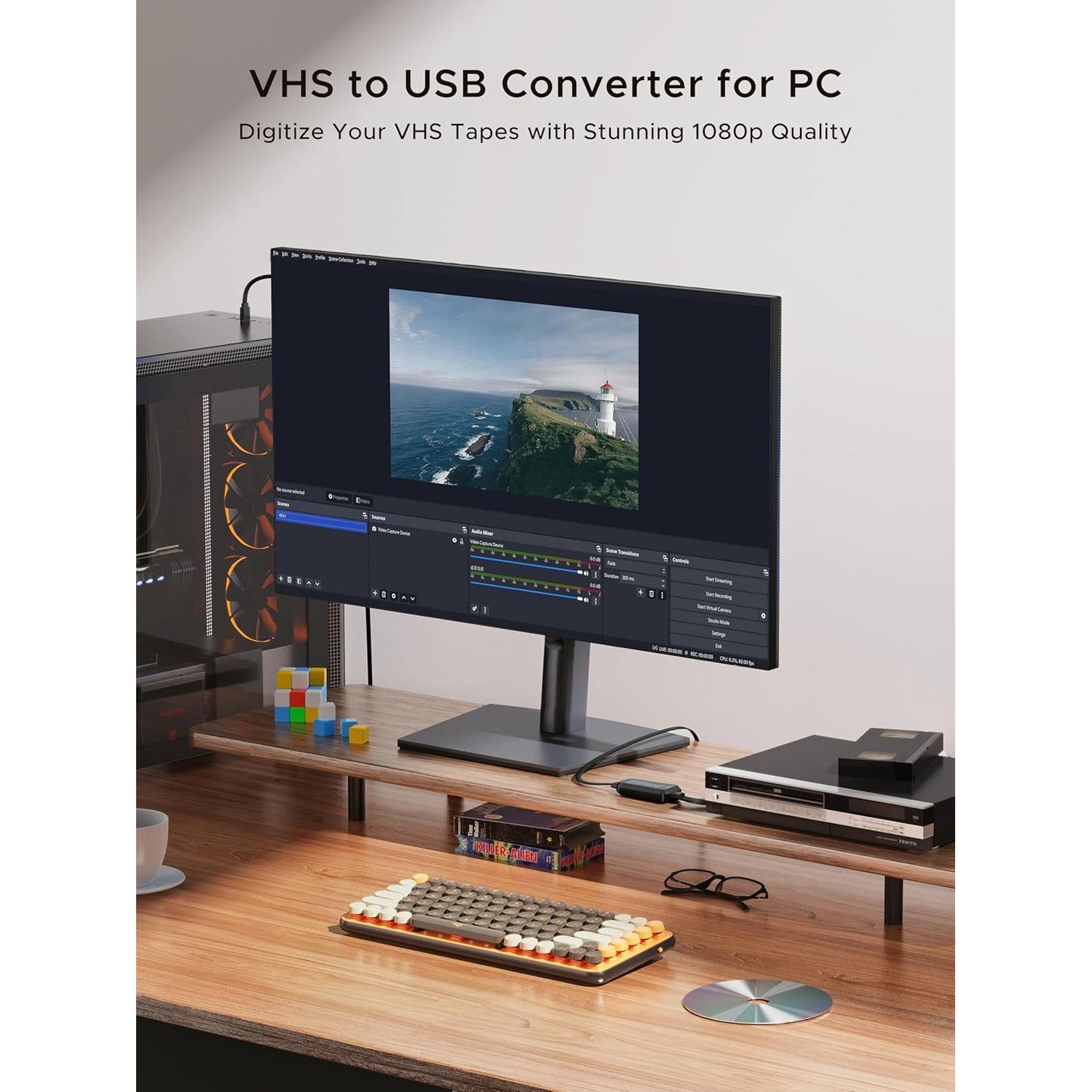 Convertidor de VHS a Digital Fulfalic - Captura USB 2.0 1080p