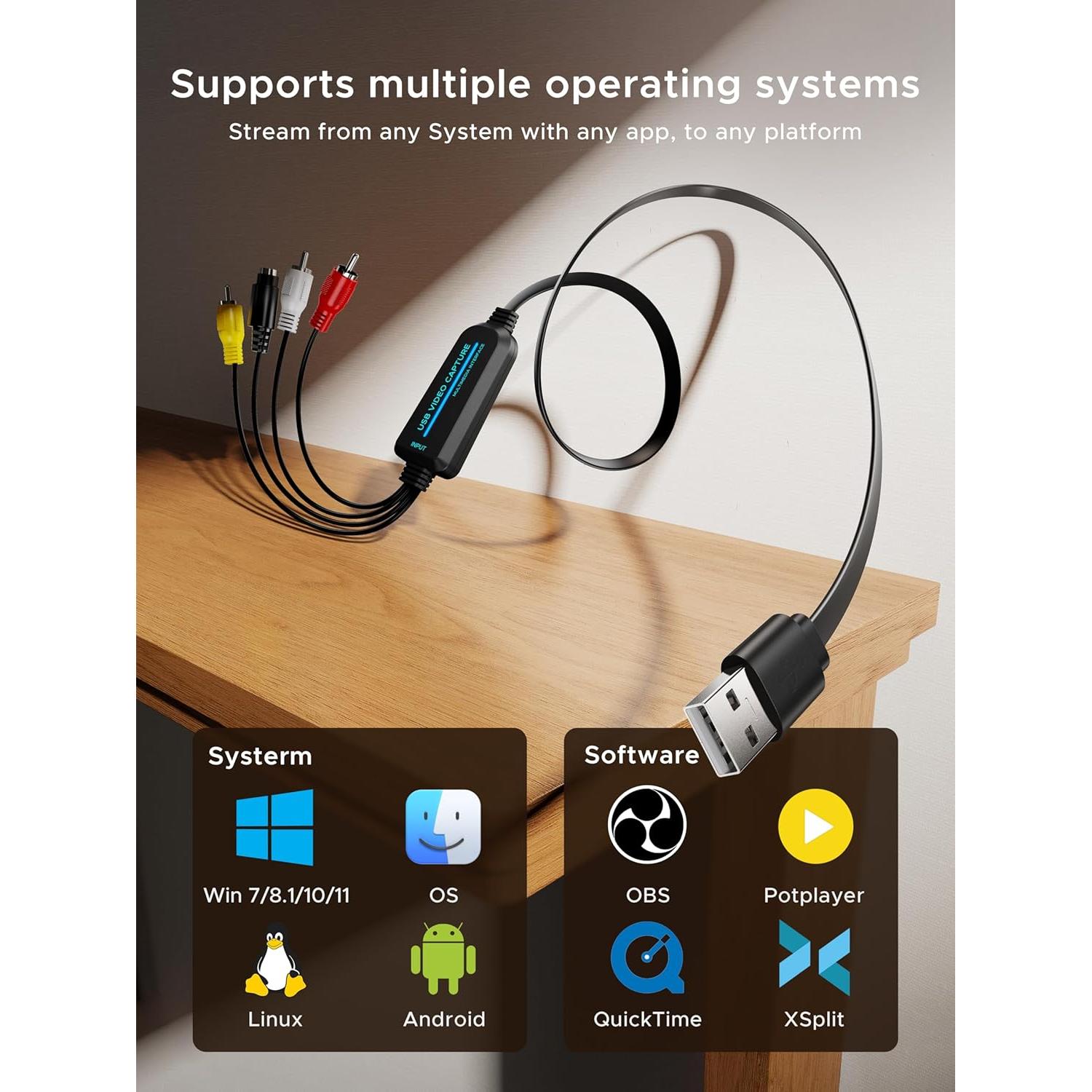 Convertidor de VHS a Digital Fulfalic - Captura USB 2.0 1080p