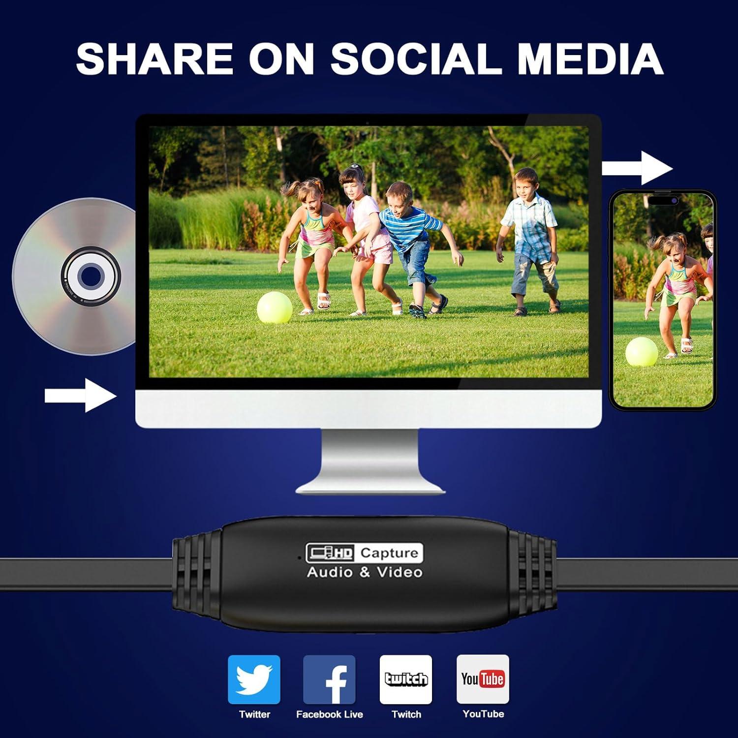 Convertidor de VHS a Digital 1080P CLLGrocery USB RCA