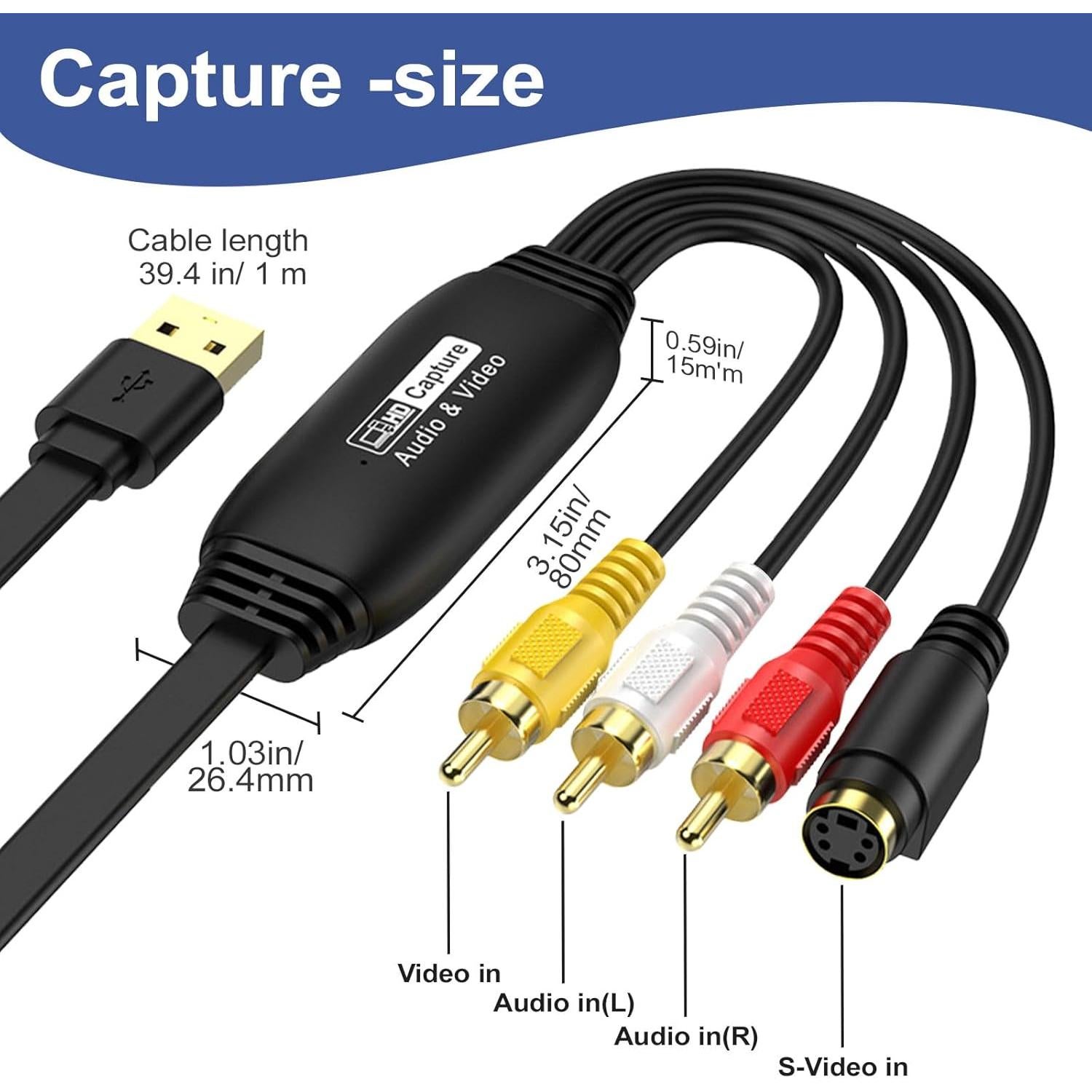 Convertidor de VHS a Digital 1080P CLLGrocery USB RCA