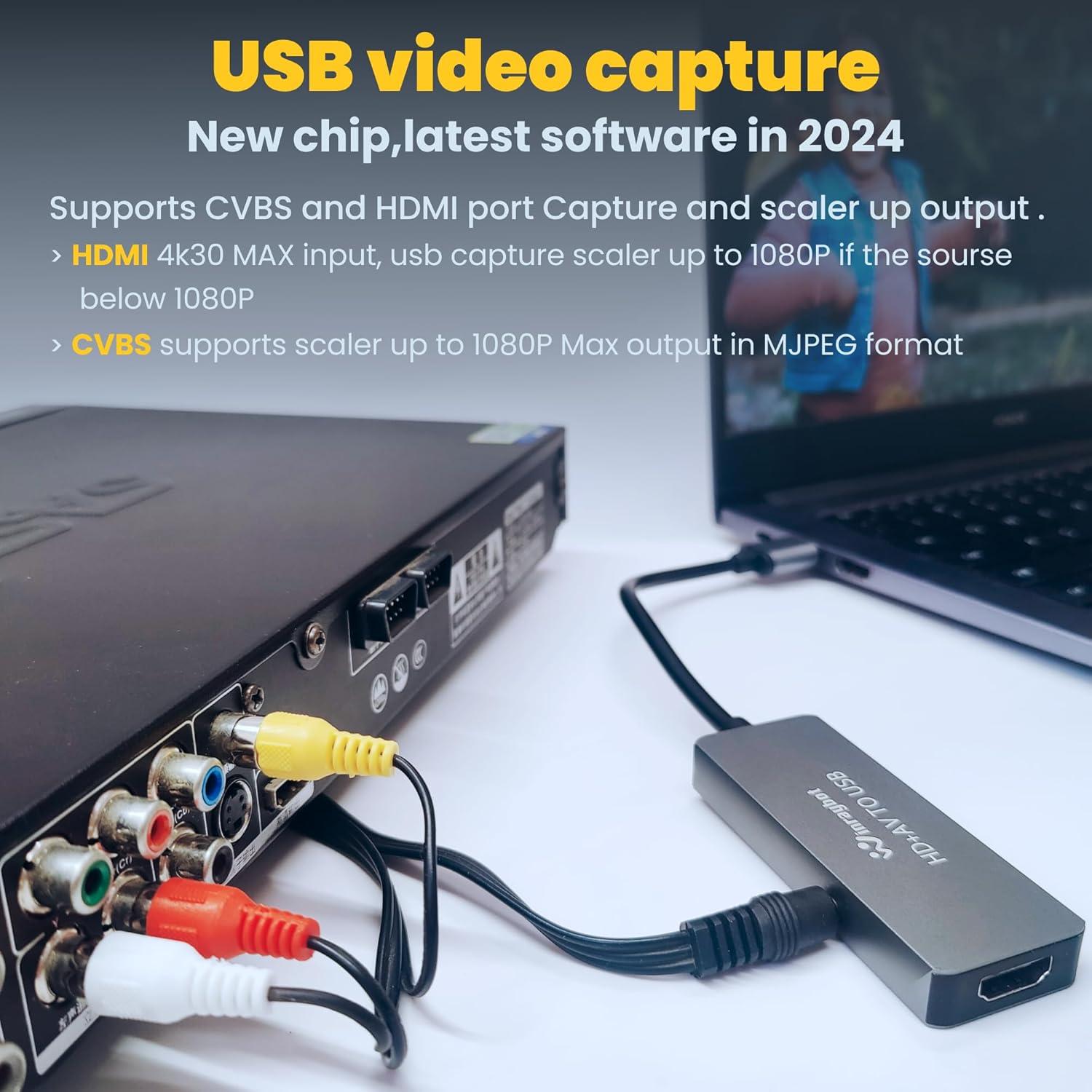 VHS to Digital Converter - RCA to USB, Analog to Digital Video Capture Device for Streaming, Includes HDMI and RCA Capture Cards