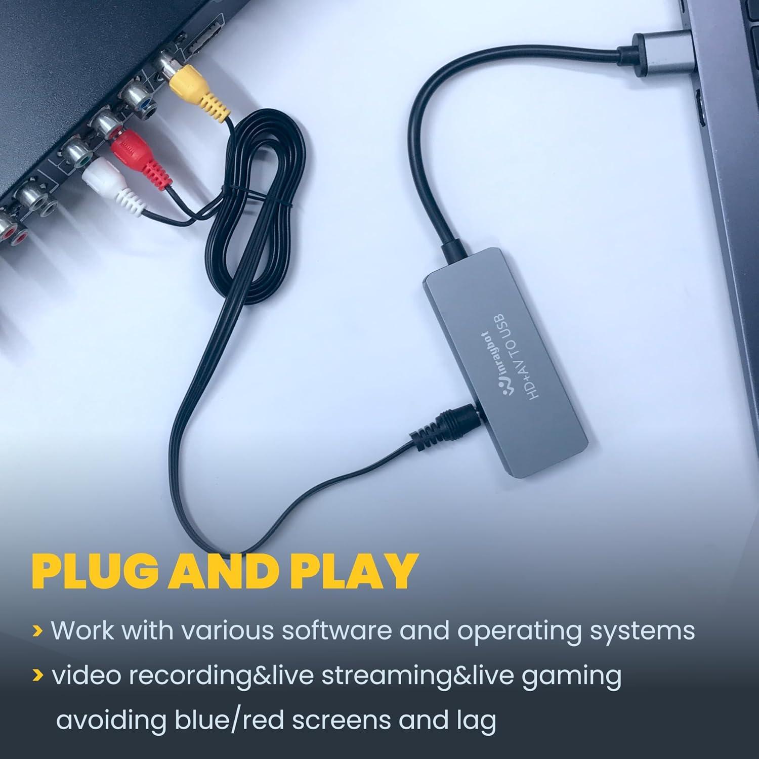 VHS to Digital Converter - RCA to USB, Analog to Digital Video Capture Device for Streaming, Includes HDMI and RCA Capture Cards