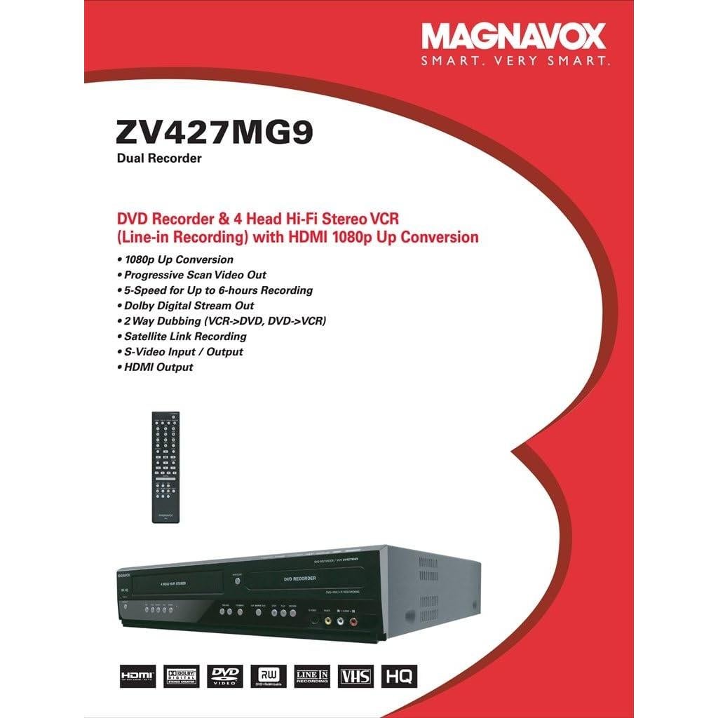 Magnavox ZV427MG9 DVD Recorder/VCR Combo, HDMI 1080p Up-Conversion, No Tuner