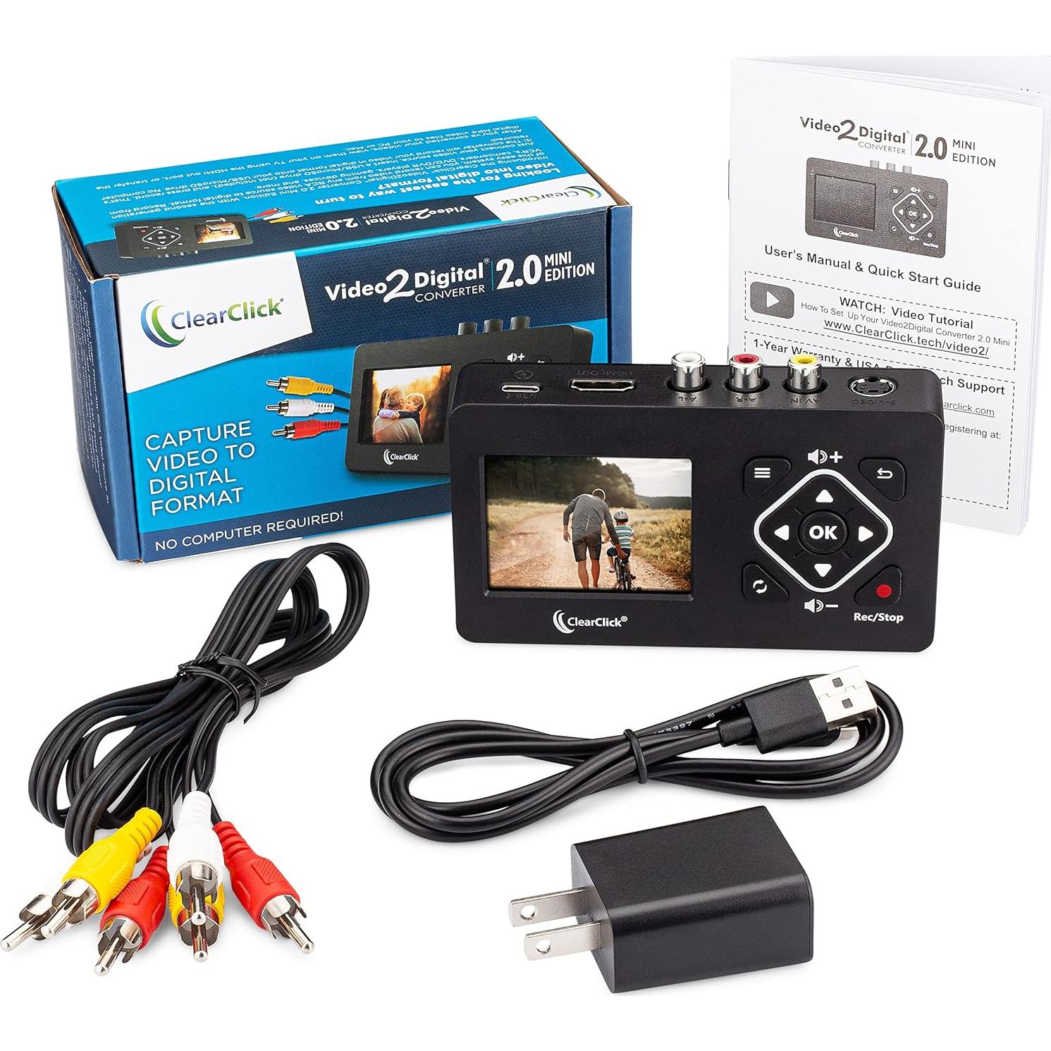 ClearClick Video to Digital Converter 2.0 (Second Generation) Mini Edition - Record Video from VCR's, VHS Tapes, AV, RCA, Hi8, Camcorder, DVD, Gaming Systems [Requires Working VCR/Camcorder & Tapes]