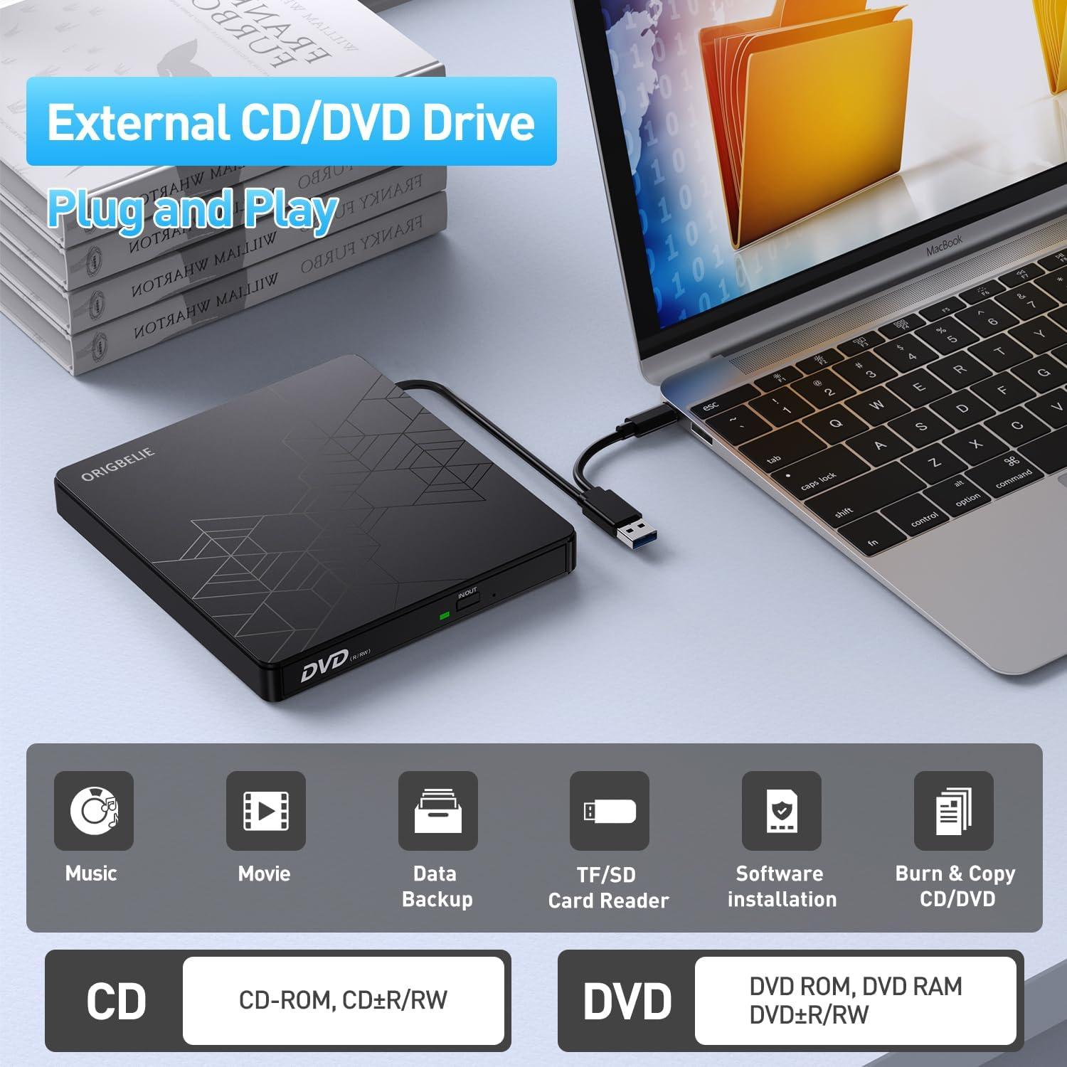 Unidad DVD Externa ORIGBELIE USB 3.0 Tipo C 6 en 1