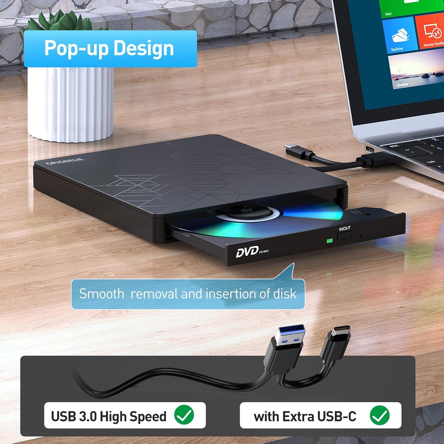 Unidad DVD Externa ORIGBELIE USB 3.0 Tipo C 6 en 1