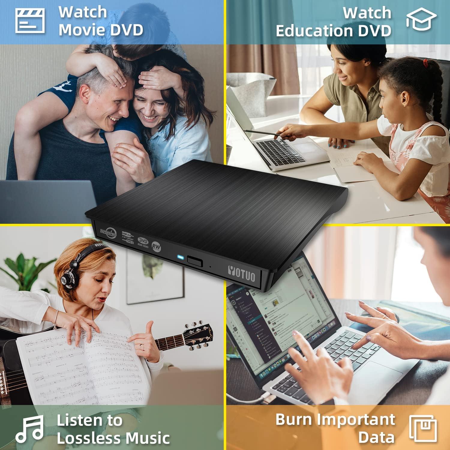 External DVD Drive, Portable USB 3.0 CD +/-RW Drive DVD Player for ROM Rewriter Burner for Laptop Desktop, Compatible with Windows 7/8/10/11 Mac MacBook Pro/Air… (DVD Burner)