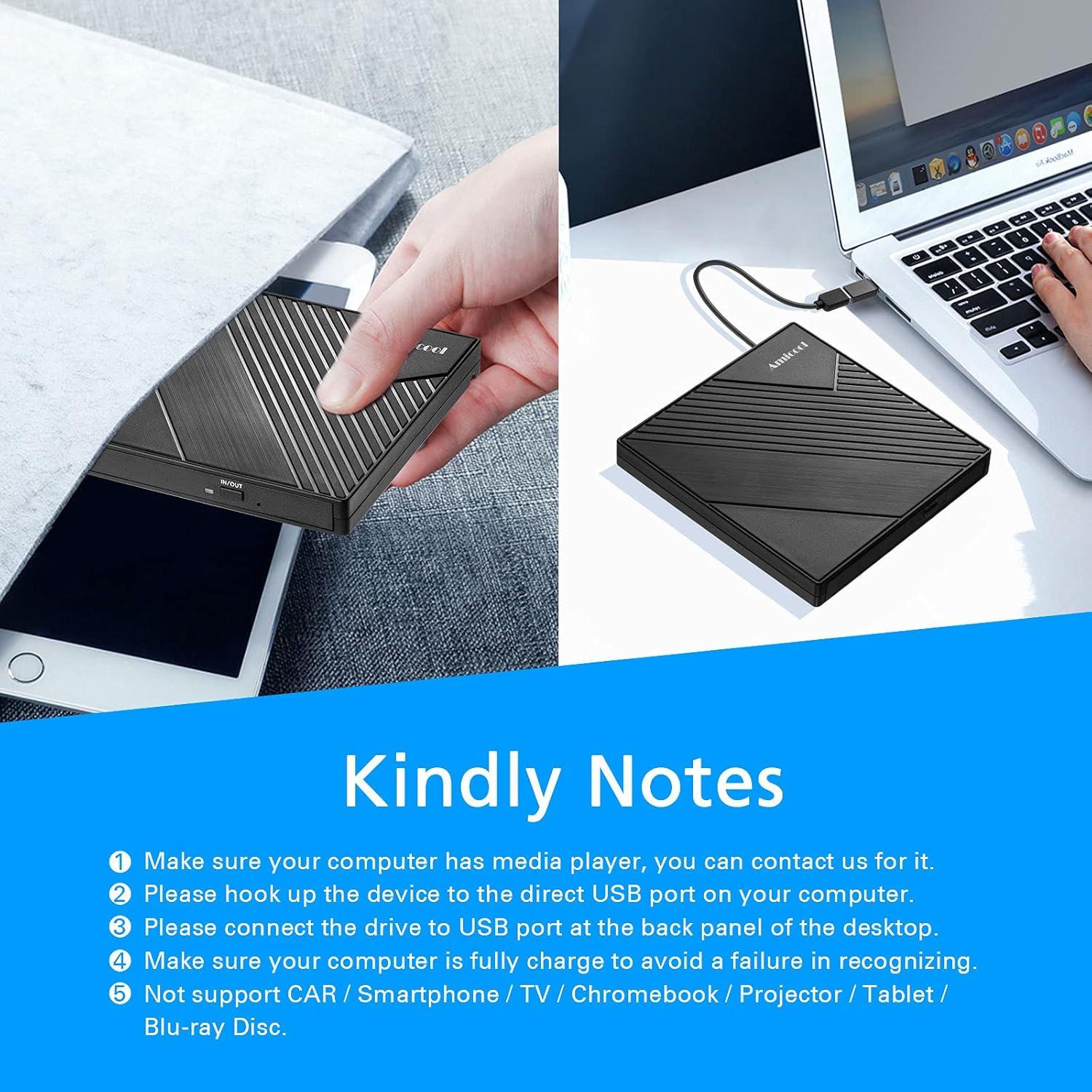 Unidad DVD Externa Amicool USB 3.0 Tipo C Grabadora CD/DVD