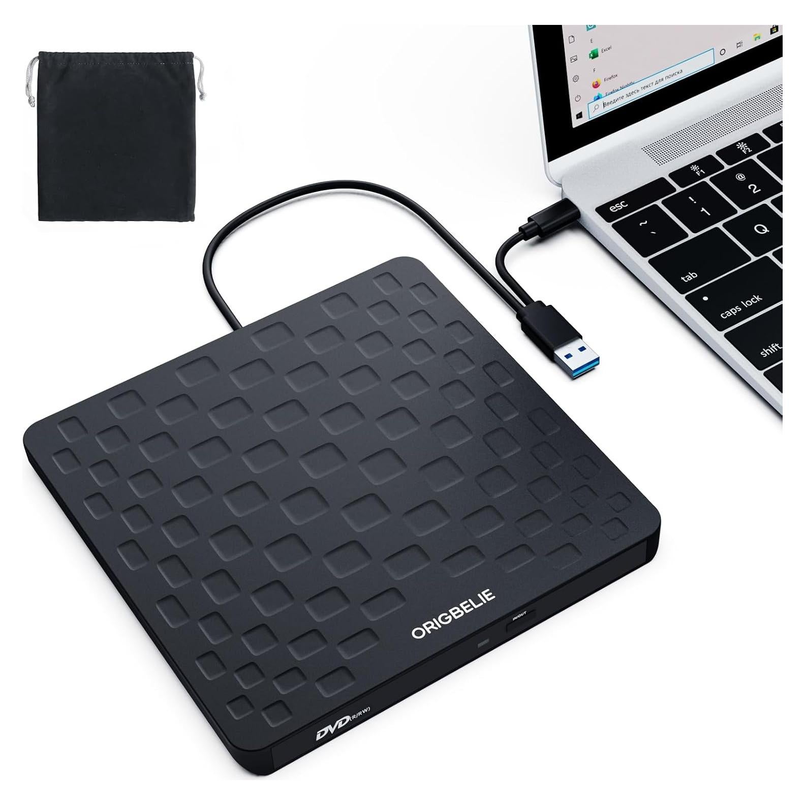 External CD DVD Drive for Laptop, USB 3.0 Type-C Ultra Slim 13mm DVD Player Portable CD DVD +/-RW Drive CD Burner Reader Writer Recorder for Desktop PC Windows 11/10/8/7 Linux Mac OS (Black)