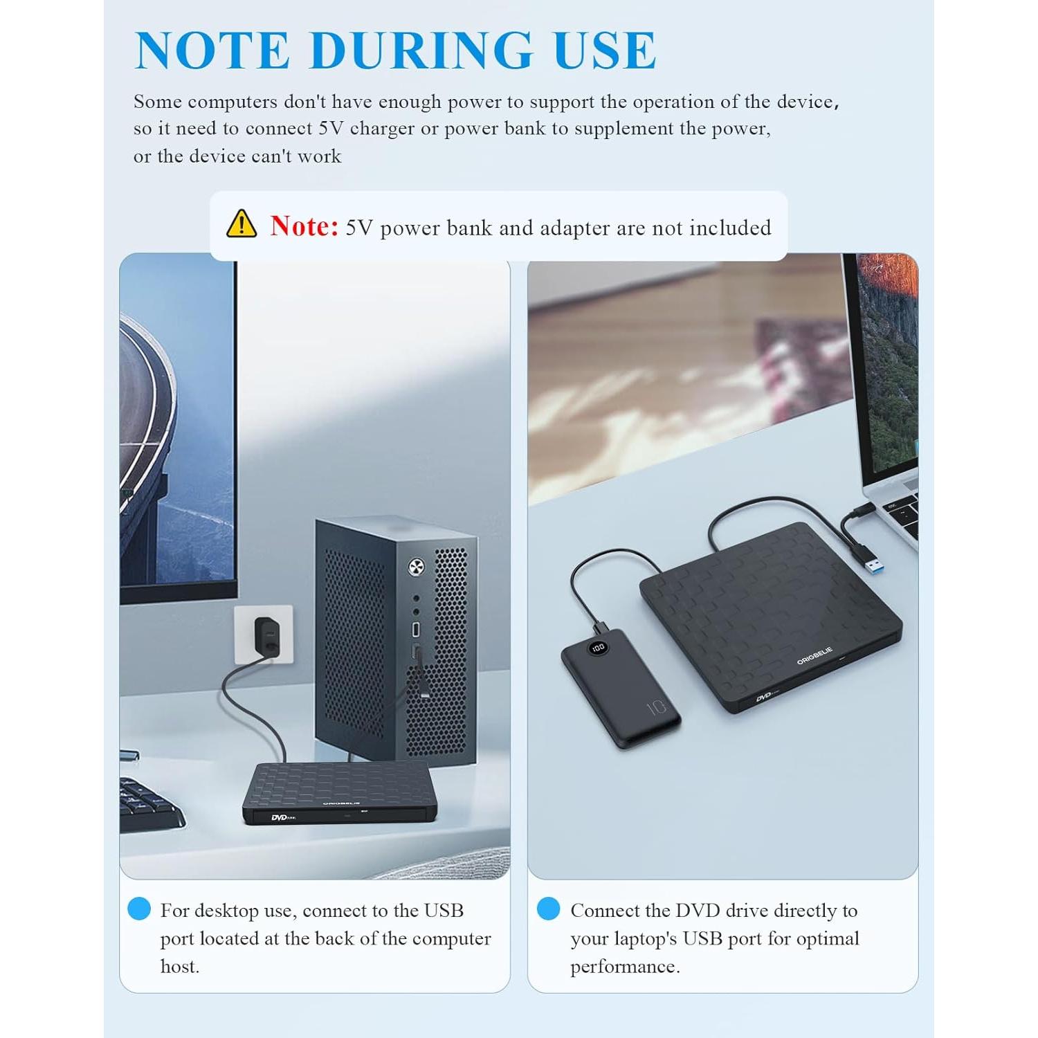 External CD DVD Drive for Laptop, USB 3.0 Type-C Ultra Slim 13mm DVD Player Portable CD DVD +/-RW Drive CD Burner Reader Writer Recorder for Desktop PC Windows 11/10/8/7 Linux Mac OS (Black)