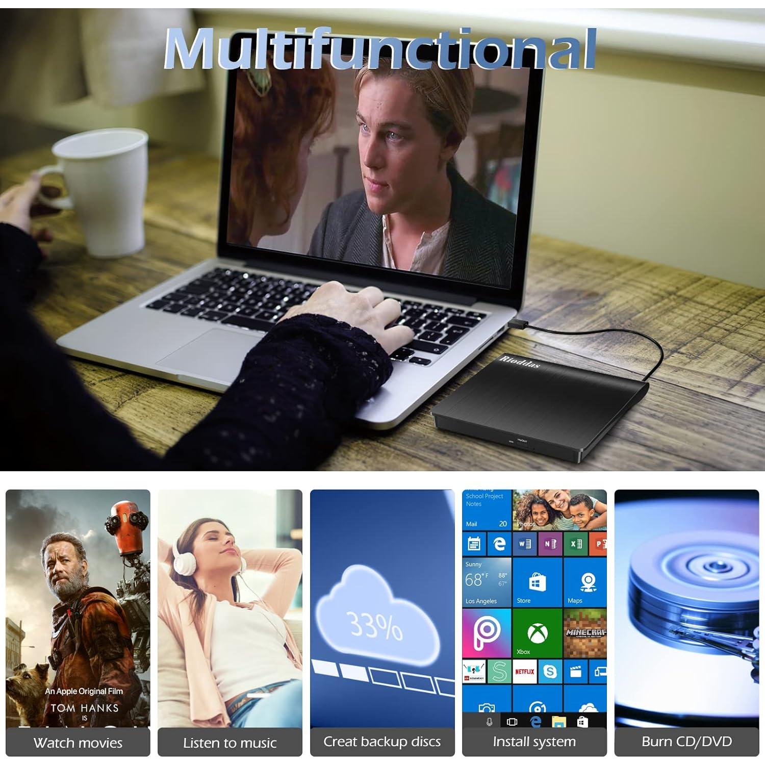 Unidad Externa de CD/DVD Rioddas USB 3.0 16.5x16.3cm