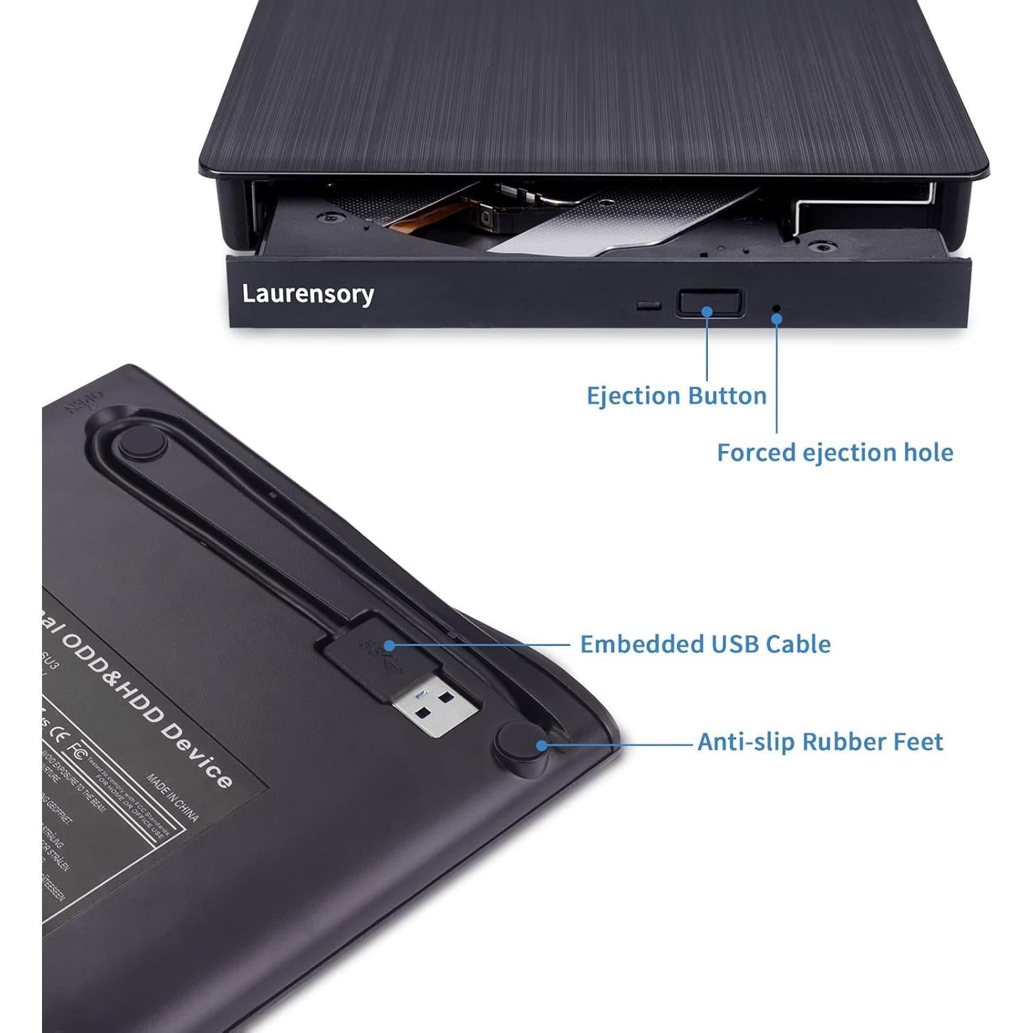 External DVD Drive USB 3.0 Type-C USB Portable Player for Laptop CD DVD +/-RW Disk Drive CD ROM Burner Writer CD/DVD Burner Reader Compatible with Desktop Windows Linux OS Apple MacBook