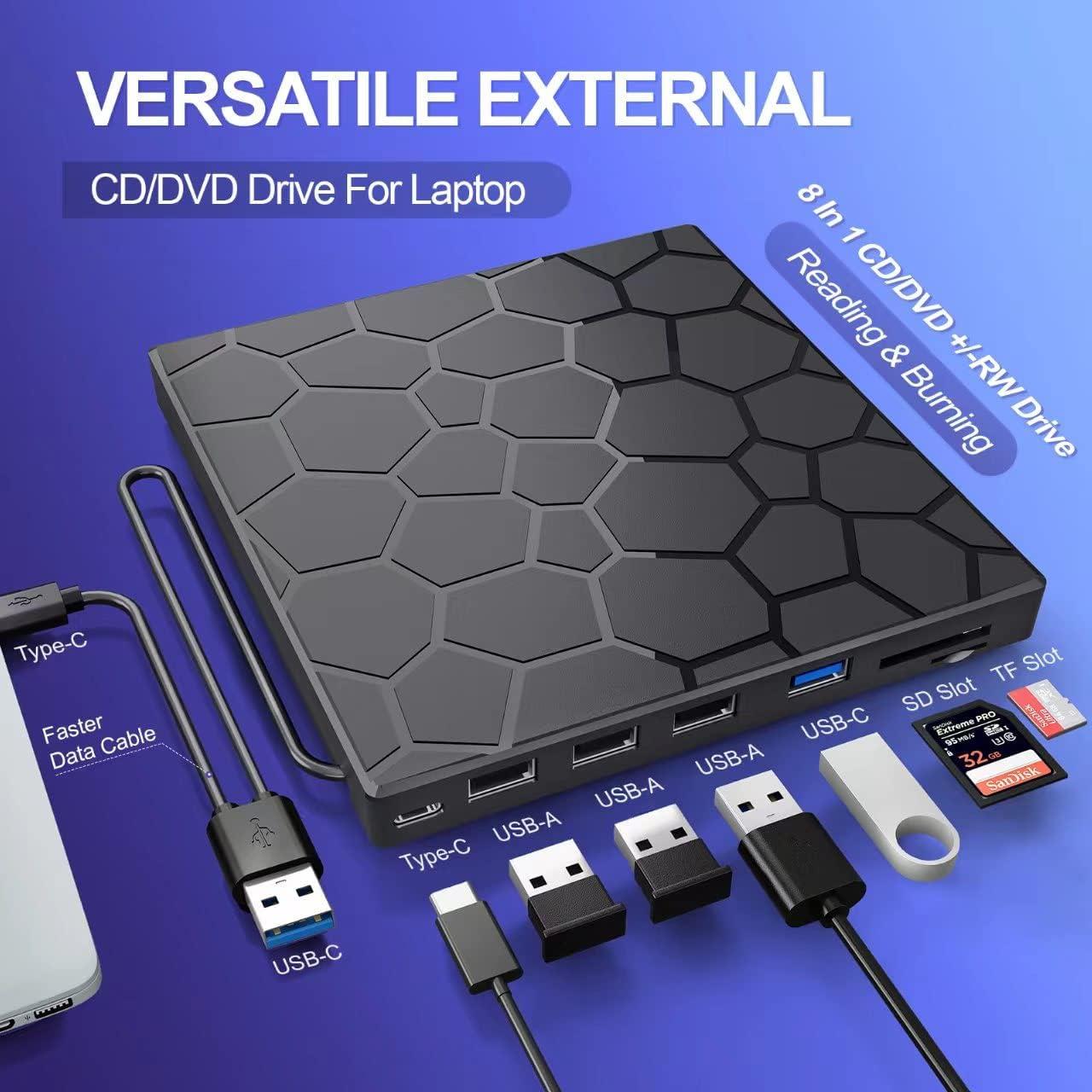 Unidad Externa de CD/DVD BPAKDU 8 en 1 USB 3.0 Negra
