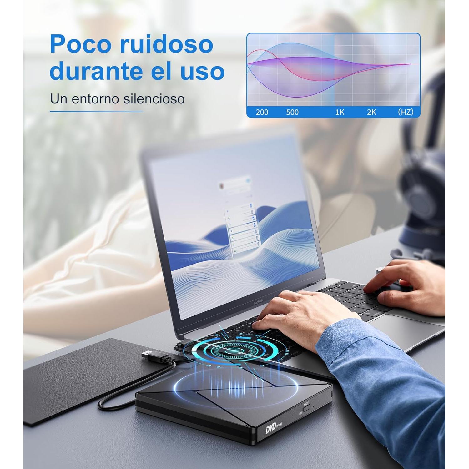 DVD Player for Laptop, External CD Drive for Mac, USB 3.0 USB C Portable CD Burner External Disk Drive, DVD Reader Writer ROM Drive Compatible with Laptop Desktop Mac,Windows 10/8/7 Linux