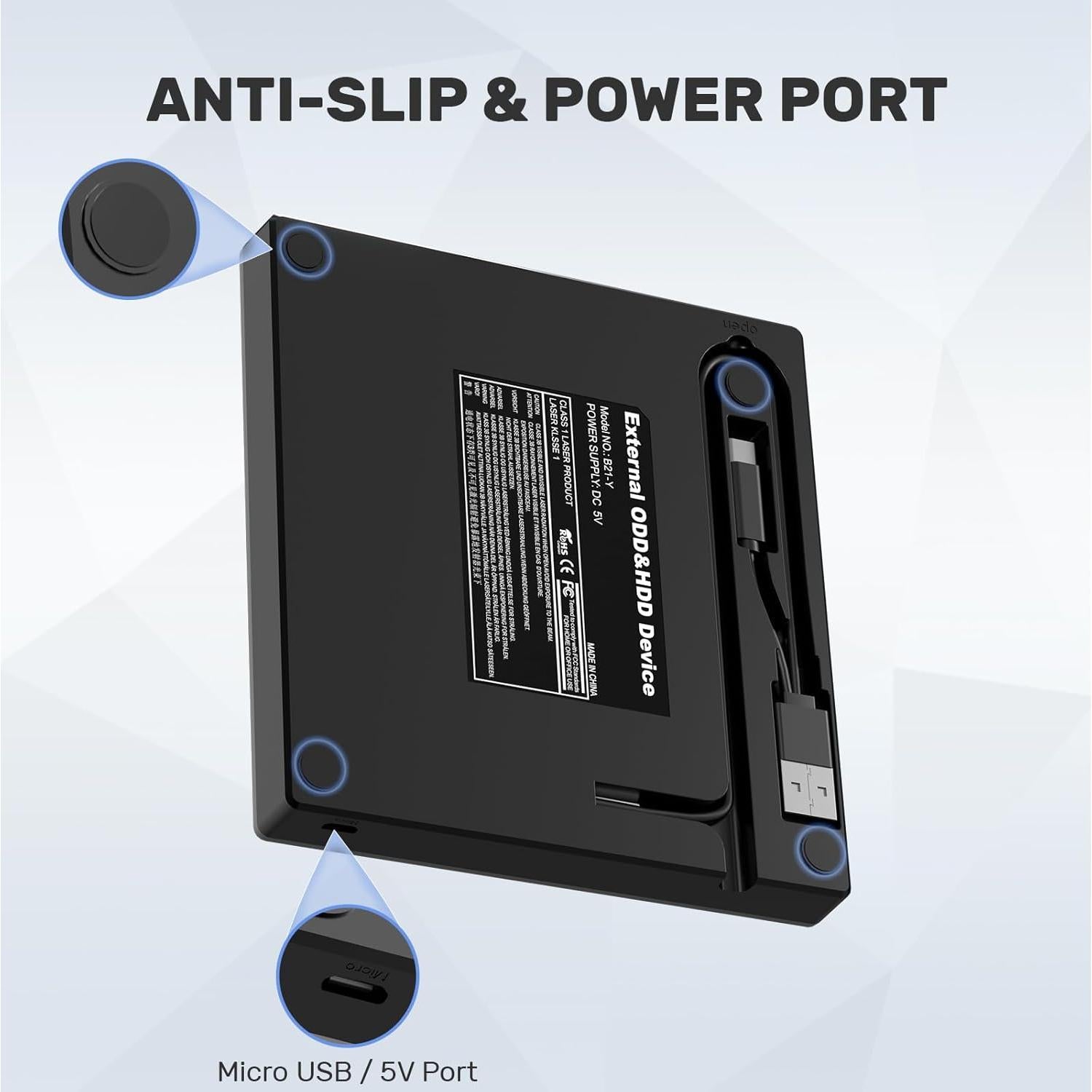 Unidad Externa de CD/DVD Unitek T037A USB 3.0 y C, Negro