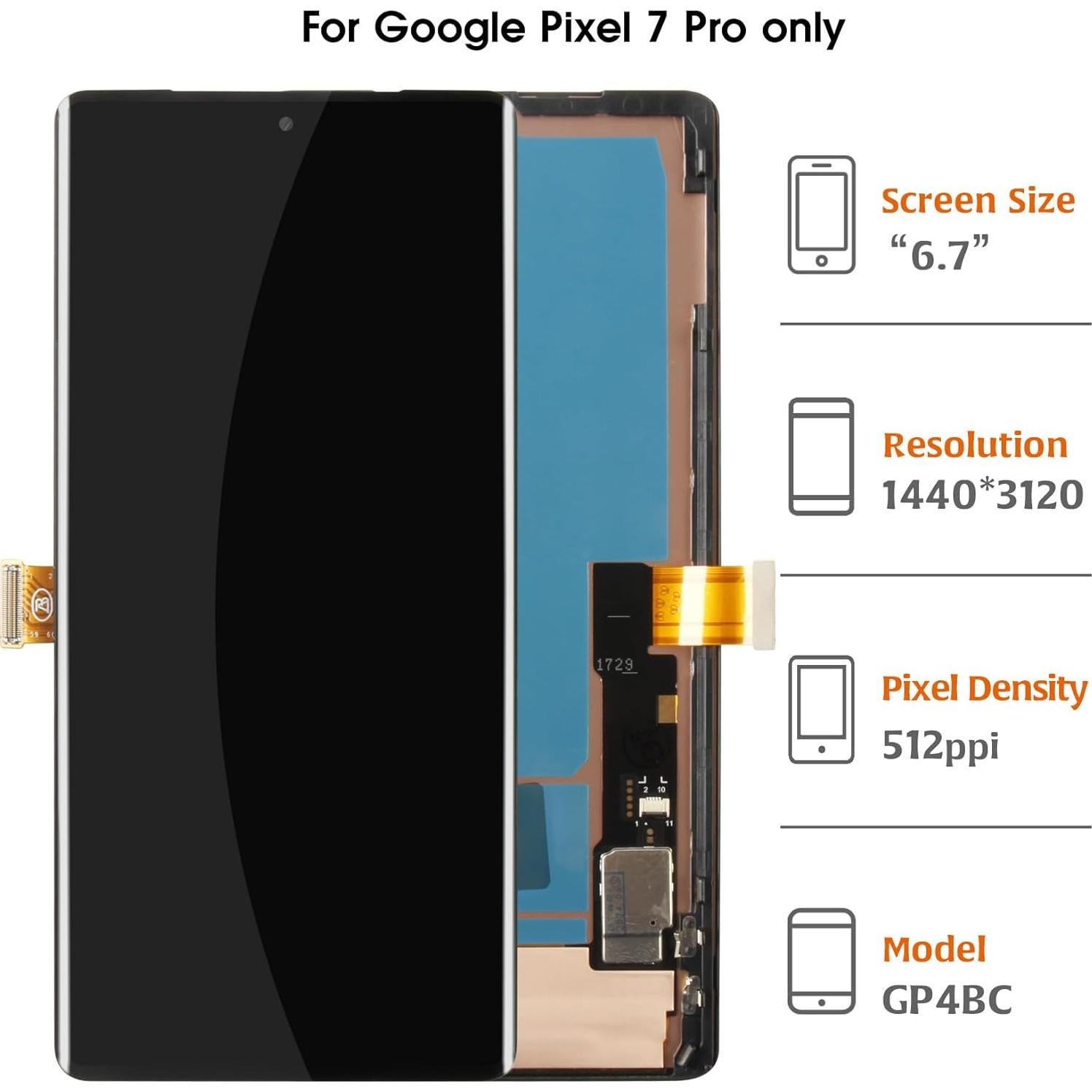 Pantalla OLED 6.7" con Marco Negro para Google Pixel 7 Pro