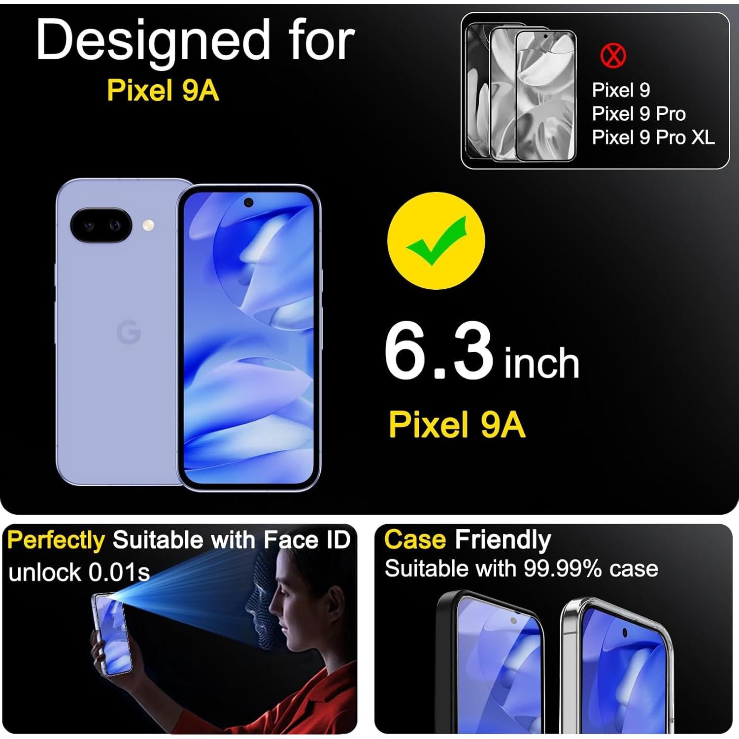 Protector de Pantalla Ferilinso Vidrio Templado 9H+ para Google Pixel 9A