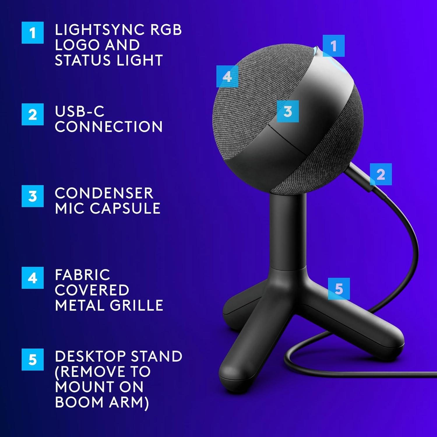 Micrófono Gaming Logitech G Yeti Orb USB Cardioide RGB