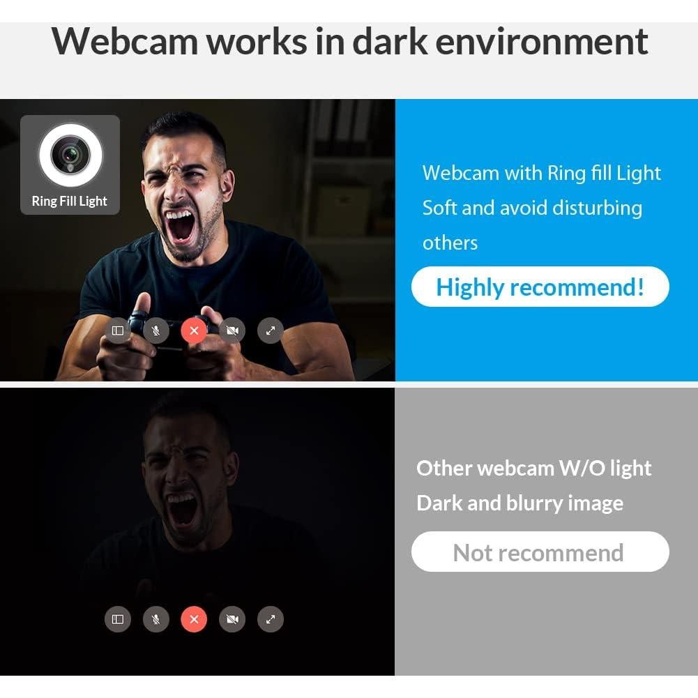 Cámara Web Angetube 1080P HD con Luz Ajustable y Micrófono