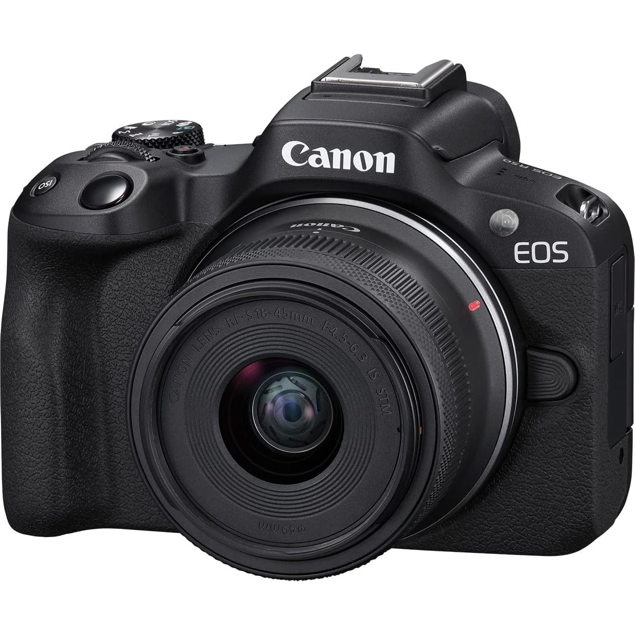Canon EOS R50 Mirrorless Camera RF-S18-45mm F4.5-6.3 is STM Lens Kit, 24.2 Megapixel CMOS (APS-C) Sensor, 4K Video, Hybrid Camera, Photo and Video, Vlogging, Content Creator, RF Mount, Black