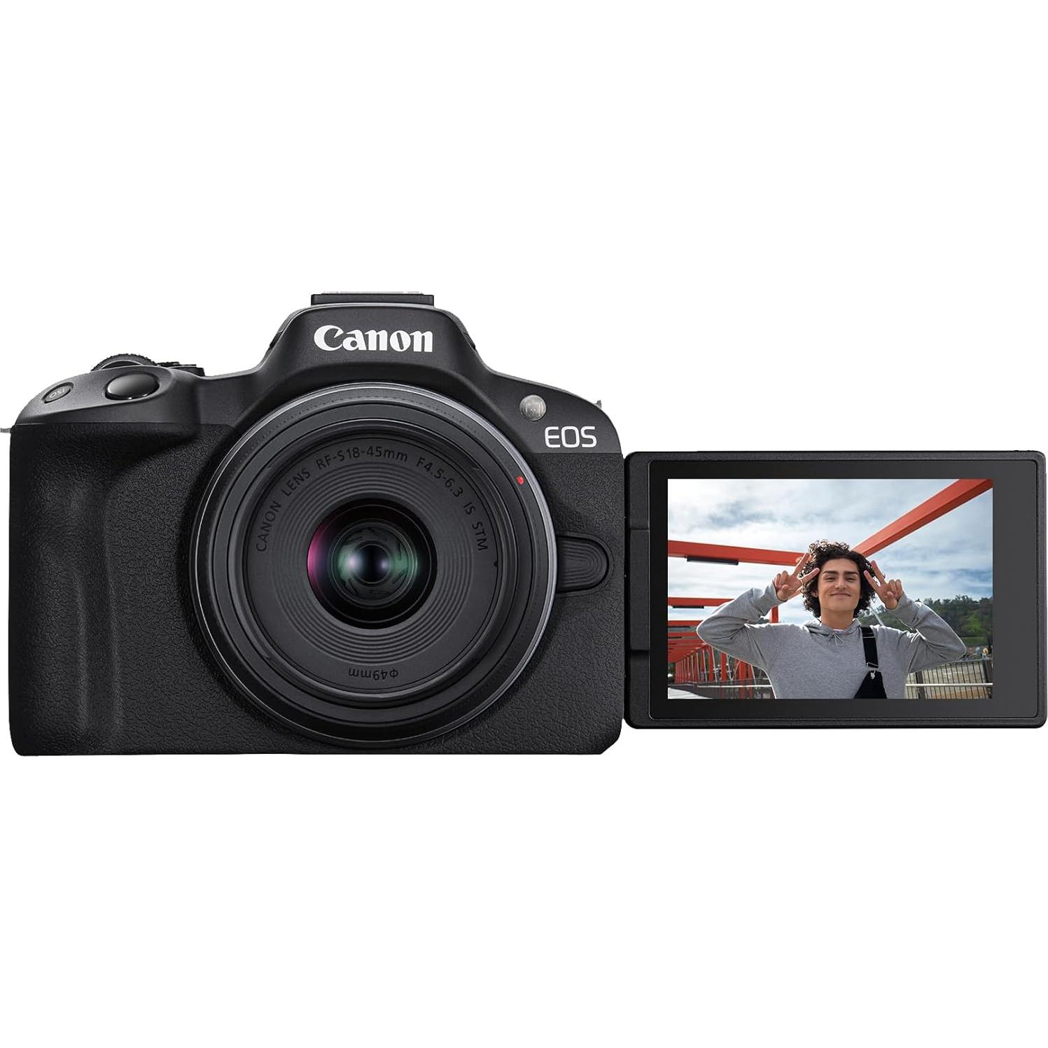 Canon EOS R50 Mirrorless Camera RF-S18-45mm F4.5-6.3 is STM Lens Kit, 24.2 Megapixel CMOS (APS-C) Sensor, 4K Video, Hybrid Camera, Photo and Video, Vlogging, Content Creator, RF Mount, Black