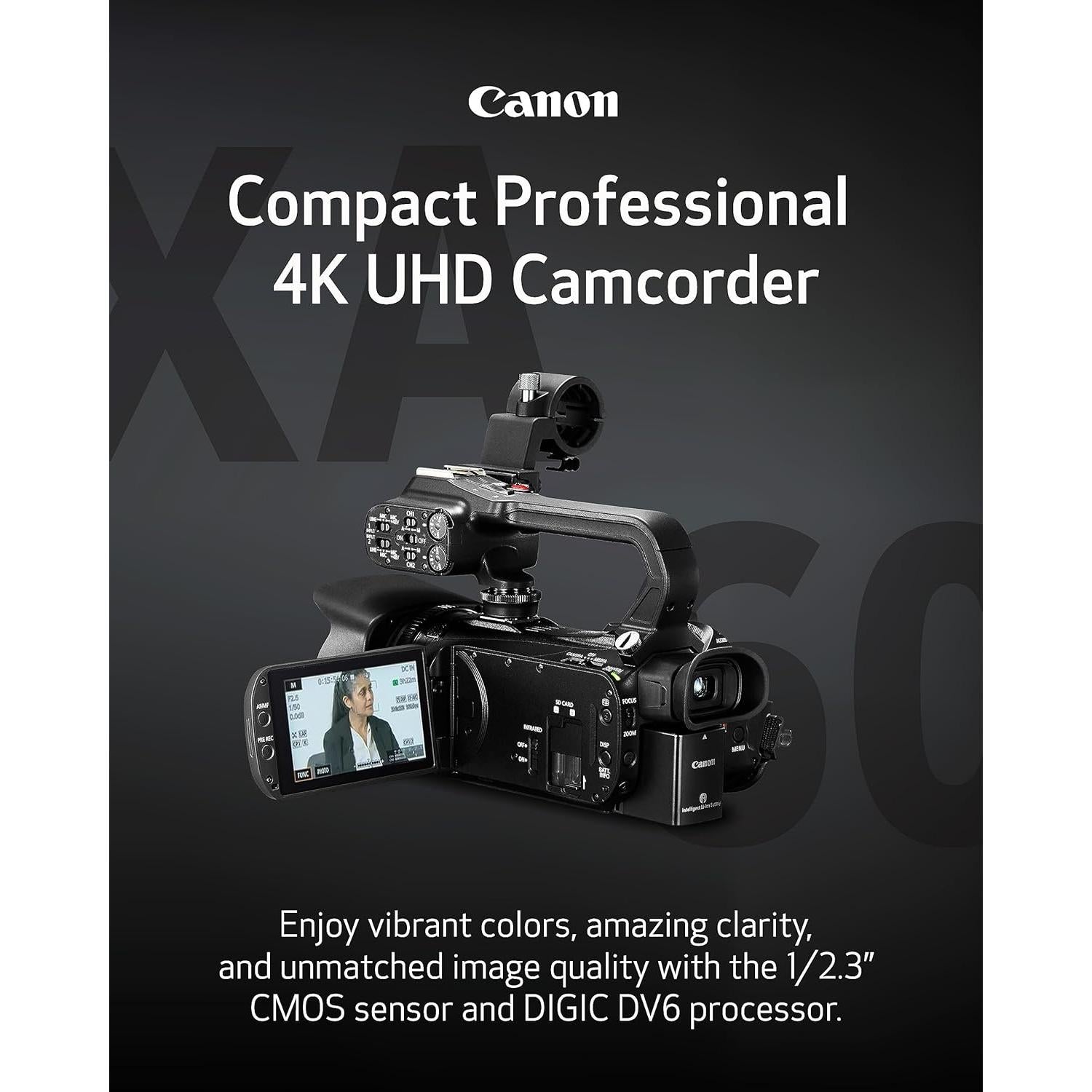 Cámara de video profesional Canon XA60 4K UHD con lente 20x